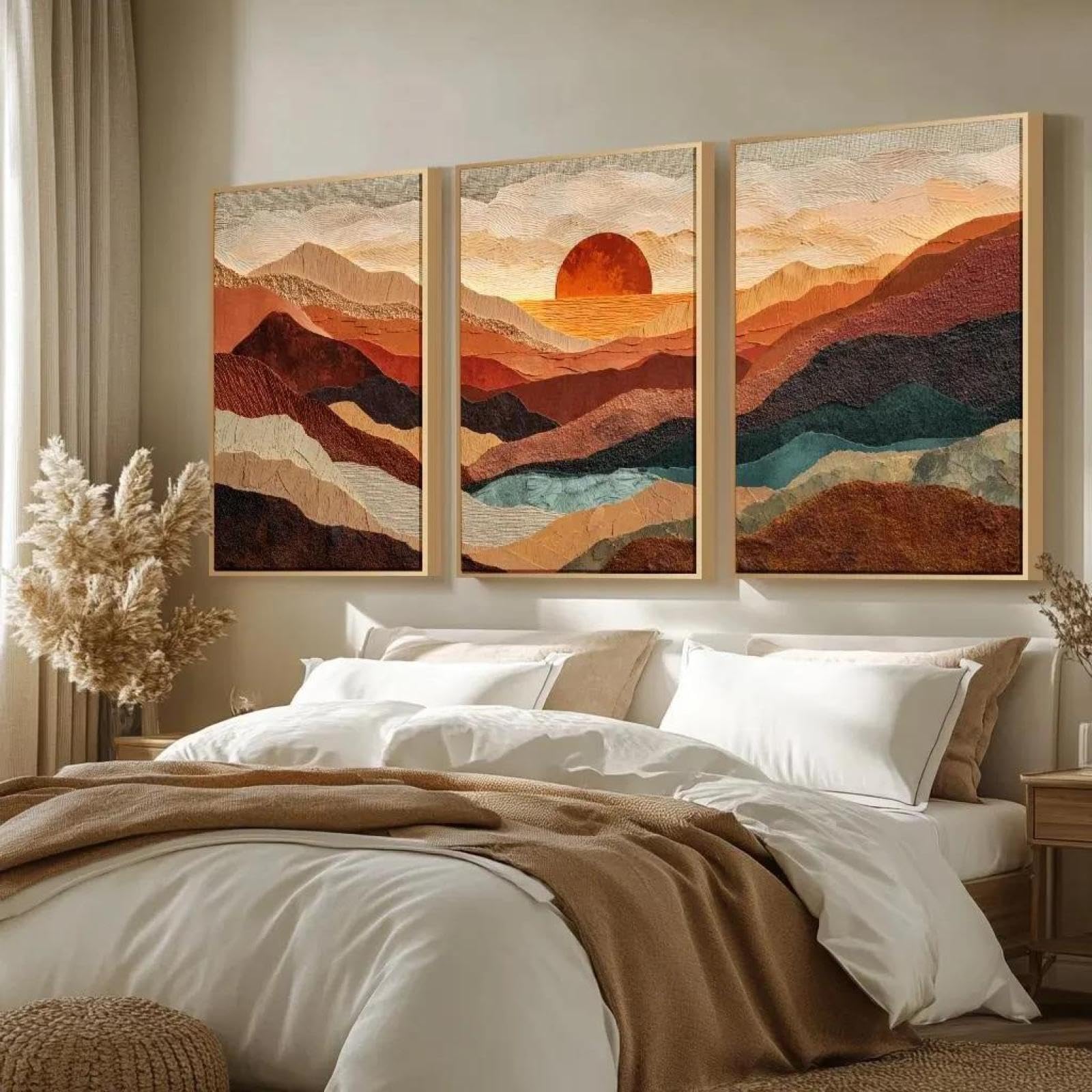 Baibexing Abstract Beach Mountain Sun Canvas Painting Poster Prints Wall Art Picture For Living Room Home Decor 40X60Cmx3Pcs Unframed