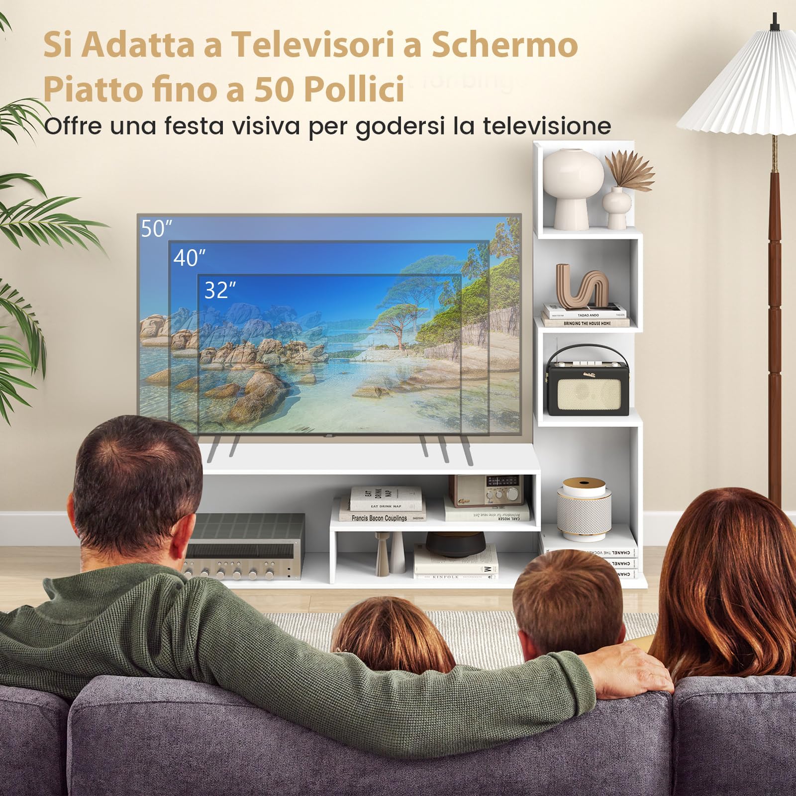 COSTWAY Mobile per TV a Cubi per TV Fino a 50”, Tavolo Console Media con Mensole di Stoccaggio a Forma di L e Scomparti Aperti, Centro di Intrattenimento per Soggiorno, Ingresso (Bianco)