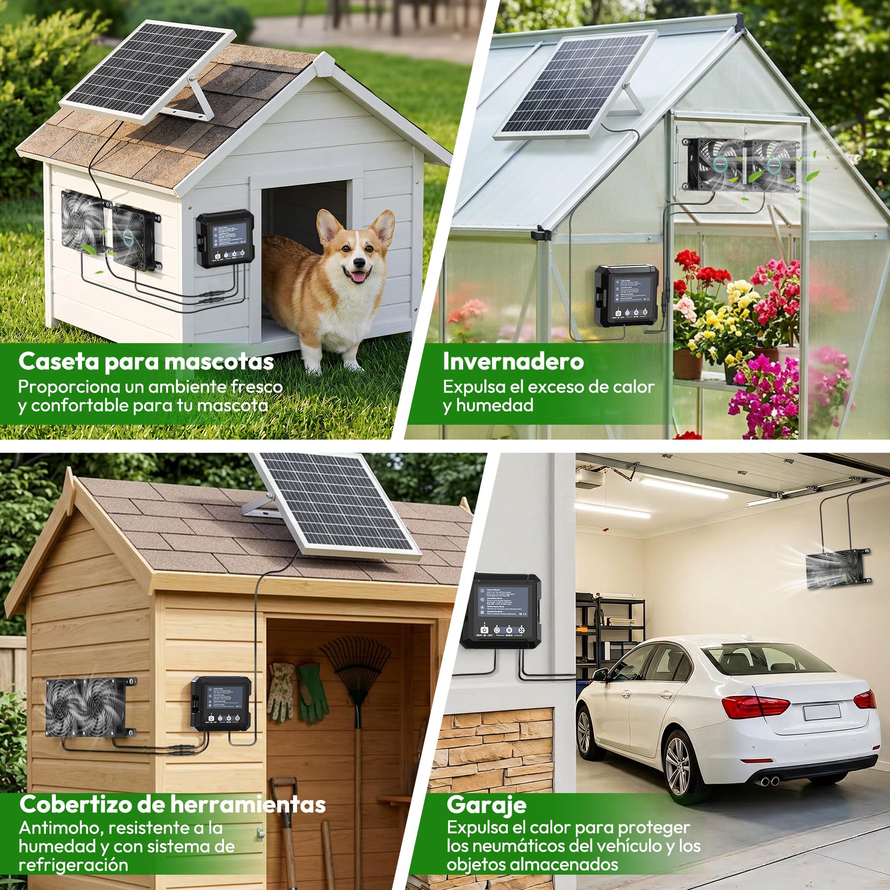 INNOLAND 25W Ventilador Solar para Gallinero con Batería de 7500 mAh | Ventilador Solar Exterior, 3 Modos Inteligentes con Sensor de Movimiento, Ventilador con Panel Solar para Cobertizo | Taller
