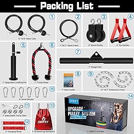 Weight Cable Pulley System Gym, SERTT Upgraded Cable Pulley Attachments for Gym LAT Pull Down, Biceps Curl, Tricep, Arm Workouts - Weight Pulley System Home Gym Add On Equipment