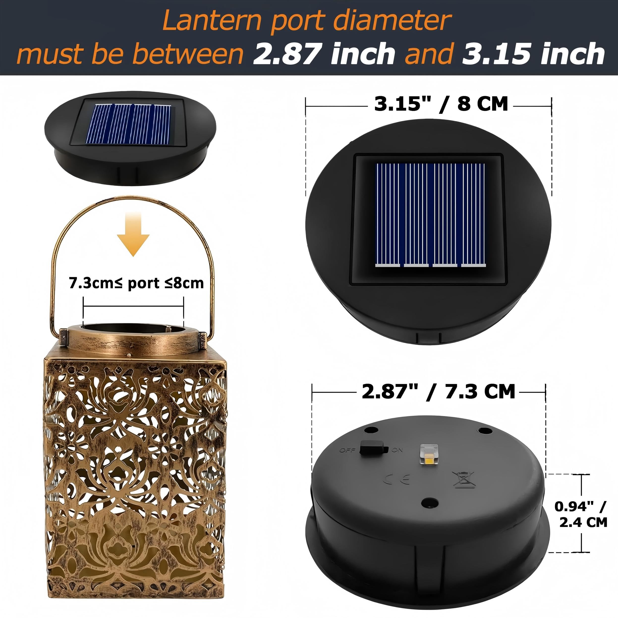 Solar Light Top 8cm for Outside Lanterns, 1.2V 600mAh, IP44 Solar Panels With Warm LED Light, Replacement Unit for Garden Lantern Lamp, 2PCS — view 2