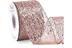Ribbli Rose Gold Christmas Tree Ribbon, Sparkling Mesh Ribbon for Holiday Decorations