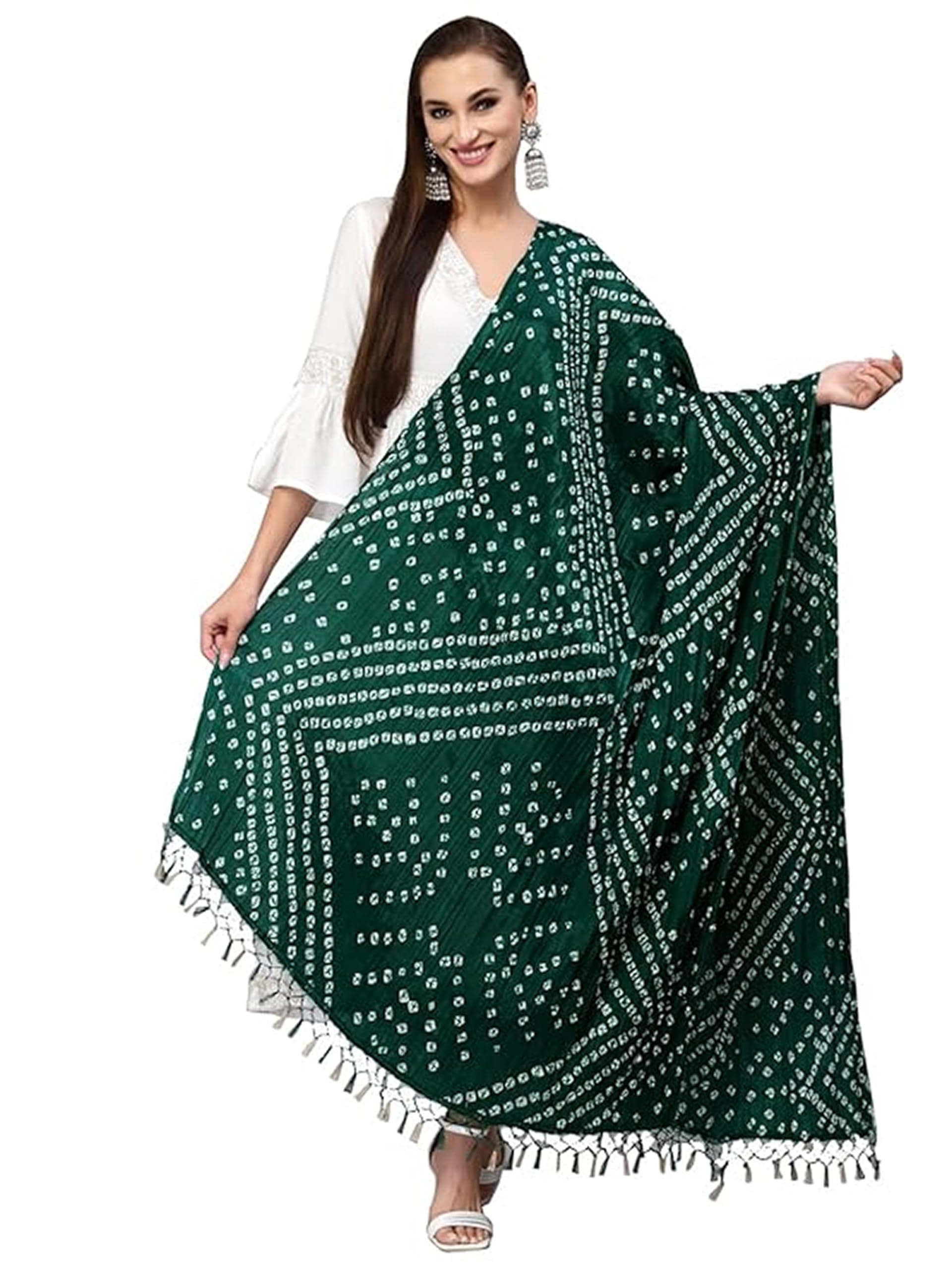 trendmalls Women's Bandhani Print Silk Blend Dupatta (D02-DarkGreen-)-picture-11