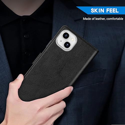 Miniatura 6 de ZZXX Funda tipo cartera para iPhone 14 Plus con bloqueo RFID, ranura para tarjetas, función atril, cierre magnético, funda protectora de cuero