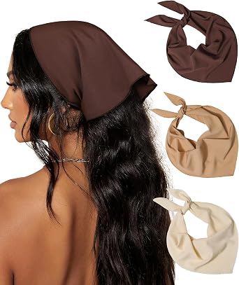 AWAYTR 3Pcs Hair Bandanas Head Kerchief for Women Girls Tie-Back Boho Hair Scarf Headband Bandana Triangle Head Scarf