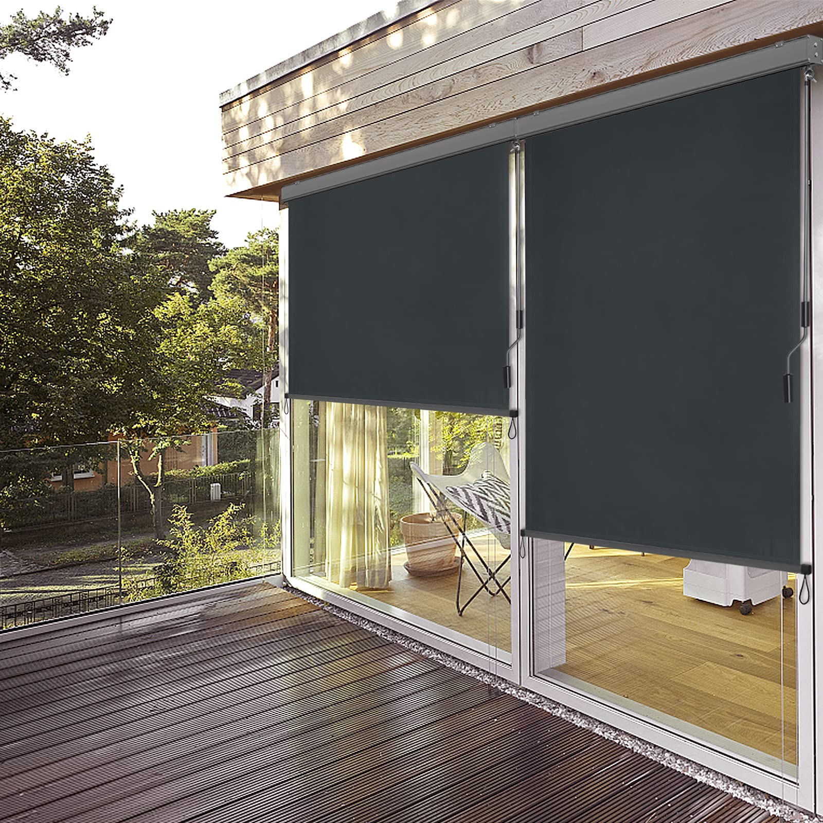 HENGMEI Markiza pionowa, roleta zewnętrzna, na balkon, 160 x 250 cm, aluminiowa, pionowa markiza balkonowa, roleta boczna, mechanizm korbowy, ochrona przed słońcem i spojrzeniami, na balkon, taras, antracytowa