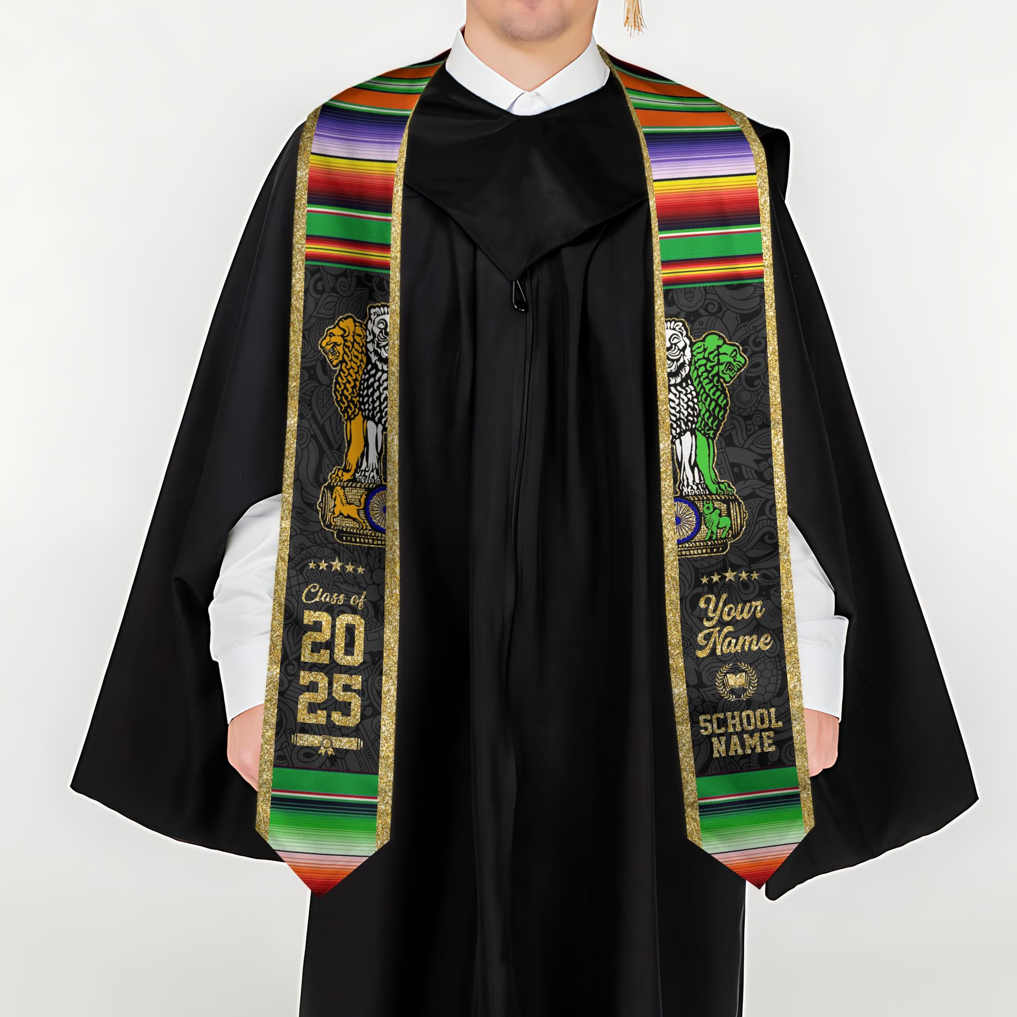 MonkeyVan Personalized India Graduation Stole, Indian Graduation Sash, India Flag Graduation Stole, Class of 2025 Id7