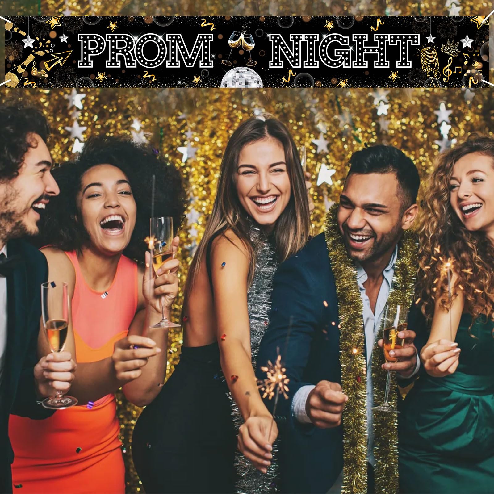 iwiio Prom Decorations 2025 Prom Night Banner Black Gold Sliver Banner Graduation Party Decorations Photo Backdrop for Indoor Outdoor Supplies 270 X 40 cm - Image 3
