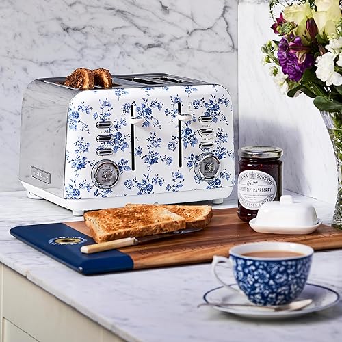 Miniatura 3 de VQ Laura Ashley China Rose - Tostadora de 4 rebanadas de acero inoxidable  Tostadora multifuncional de bagels y pan de 4 rebanadas con modo de