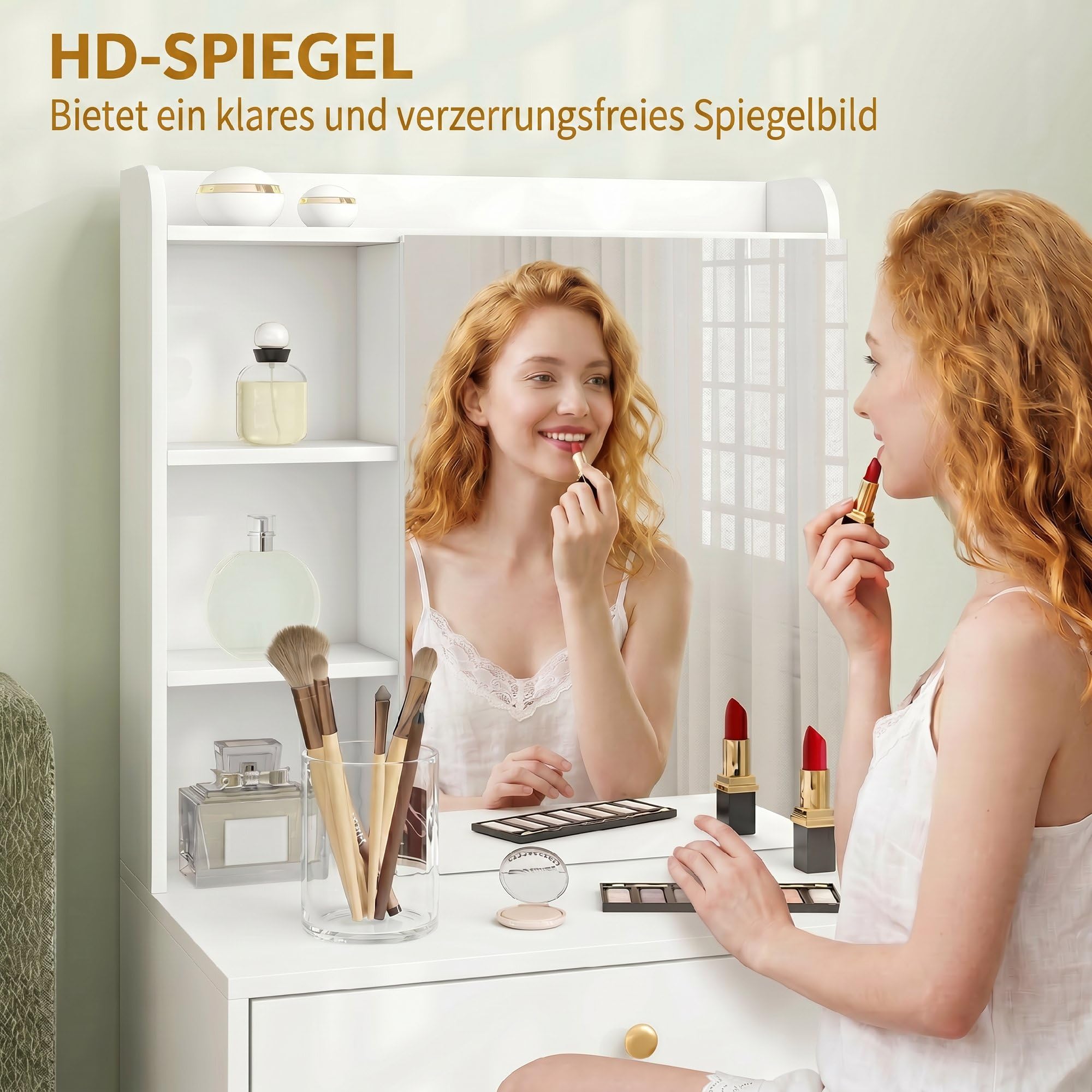 HOMCOM Schminktisch mit Spiegel und mobilem Hocker, Frisiertisch, Weiß