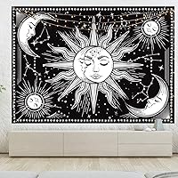 Vista 4 de Tapiz de pared blanco y negro, tapiz estético de luna para dormitorio, sala de estar, decoración de dormitorio, impreso sin flecos