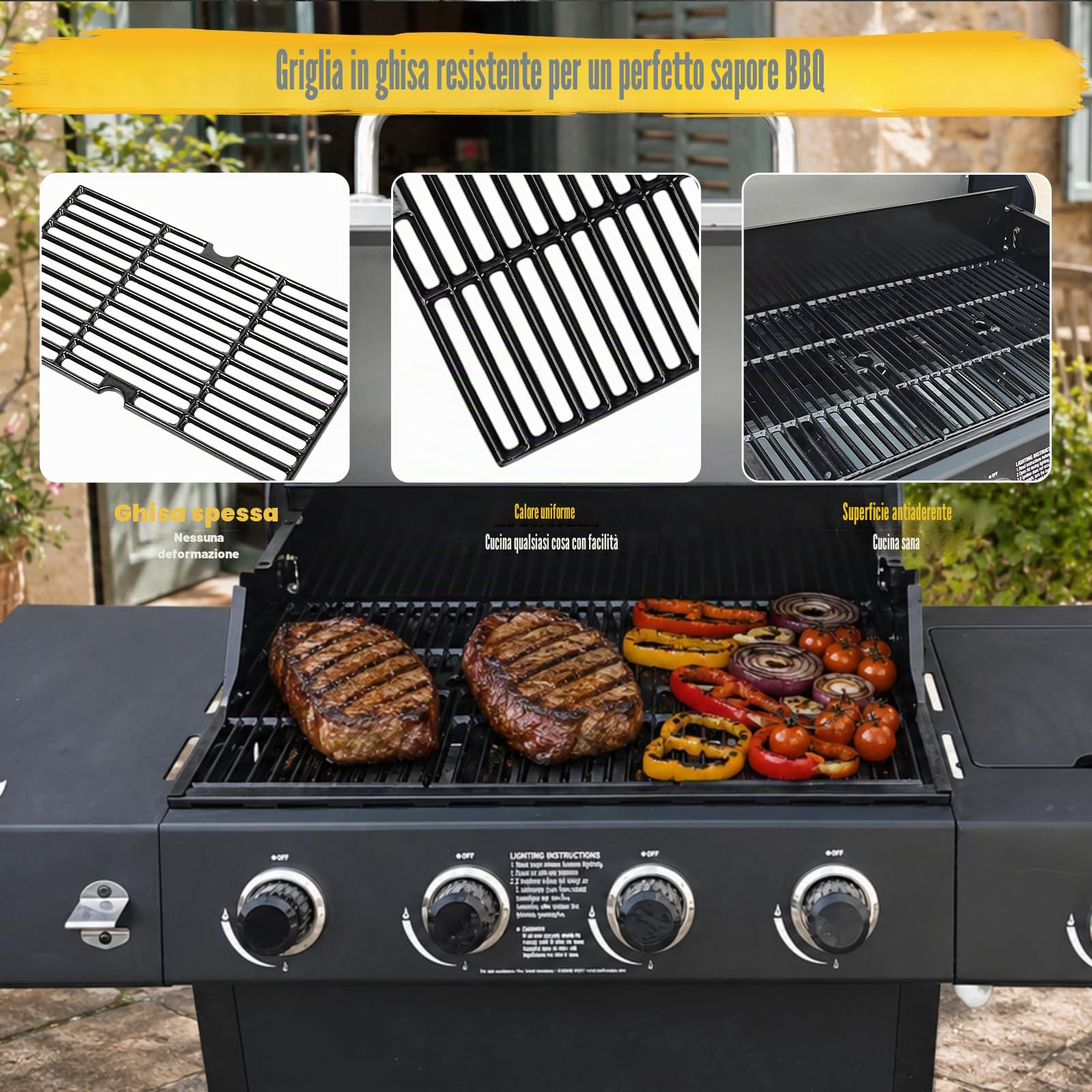 Bar.B.Q.S griglia di ricambio in ghisa 68763 per modelli selezionati di barbecue a gas: Charbroil, Kenmore e altre, set da 3 pezzi