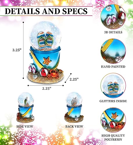 Miniatura 2 de CoTa Global Cool Summer Sandals Beach Bucket Snow Globe - Figura de globo de agua con purpurina brillante, adorno coleccionable para decoración del