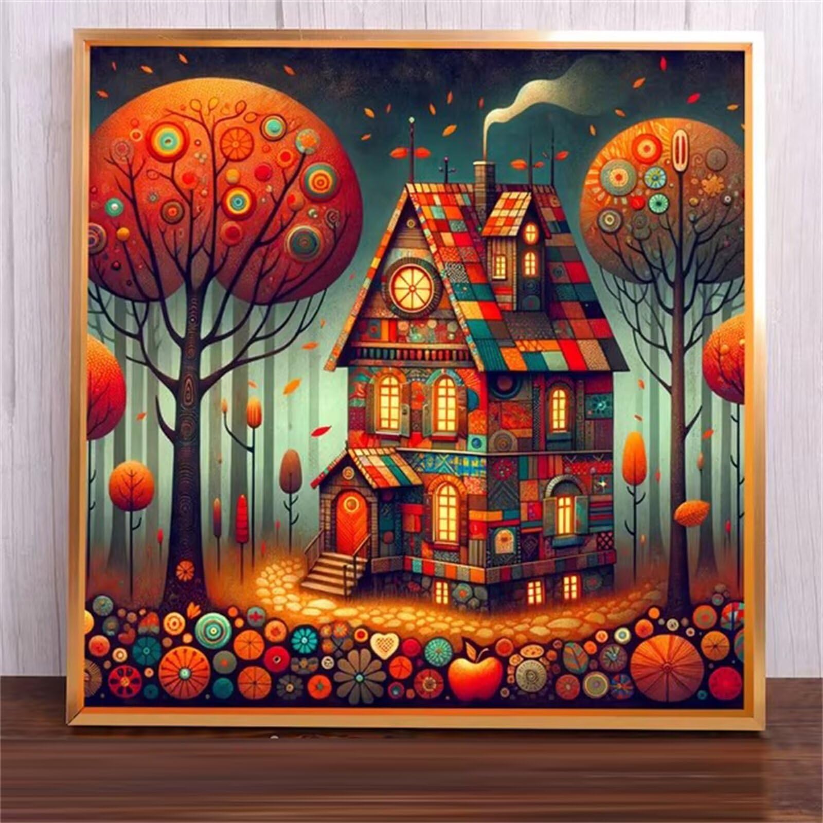 Peinture Numero Adulte Maison Bois Sans Cadre Peinture au Numéro Kits DIY Paint by Number avec 3 Pinceaux et Acryliques pour Décoration et Cadeaux - 60x60cm