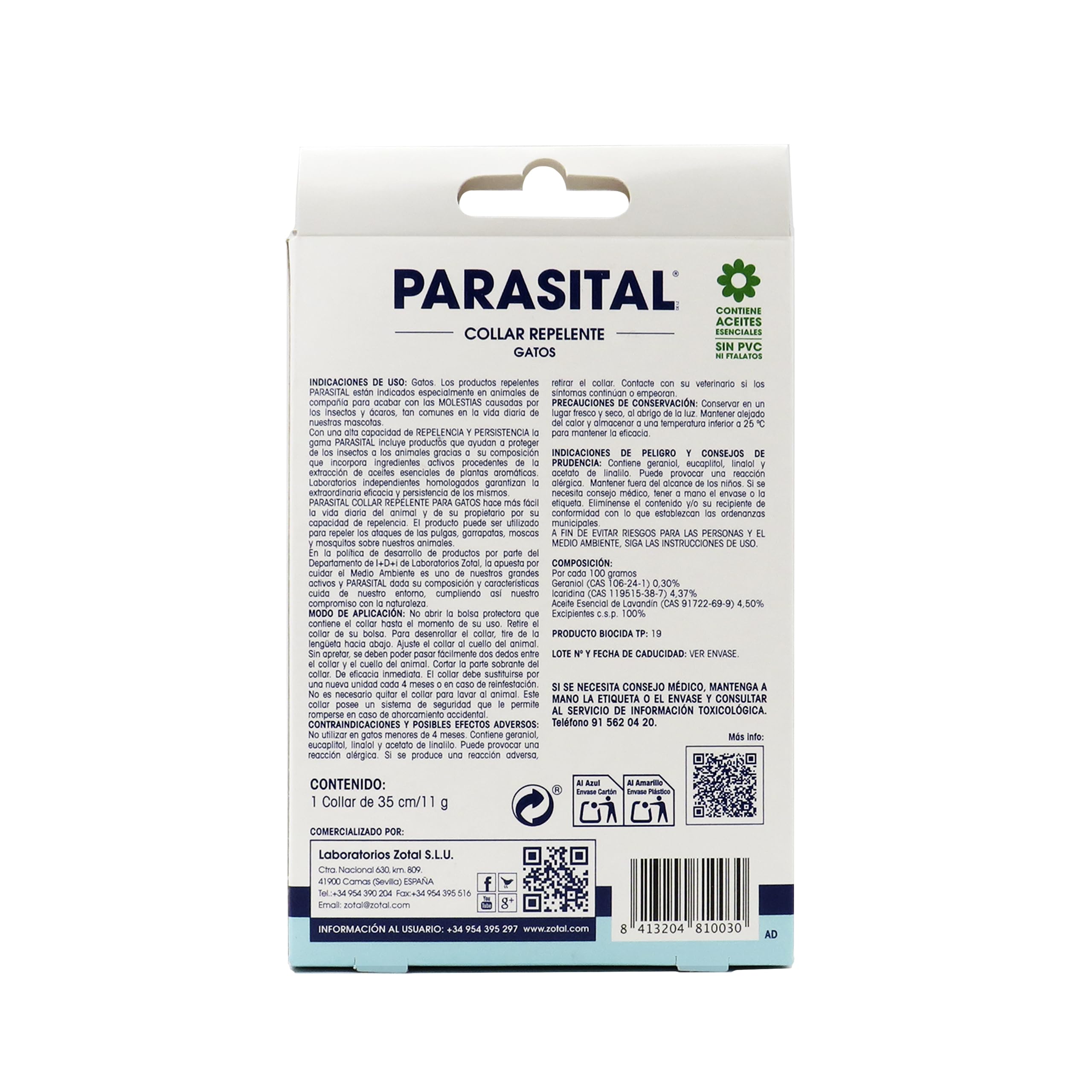 Zotal Parasital Collar Antiparasitario para Gatos - Pack 3 Collares - Protección de hasta 4 Meses con Aceites Esenciales Naturales - Repele Mosquitos, Pulgas y Garrapatas