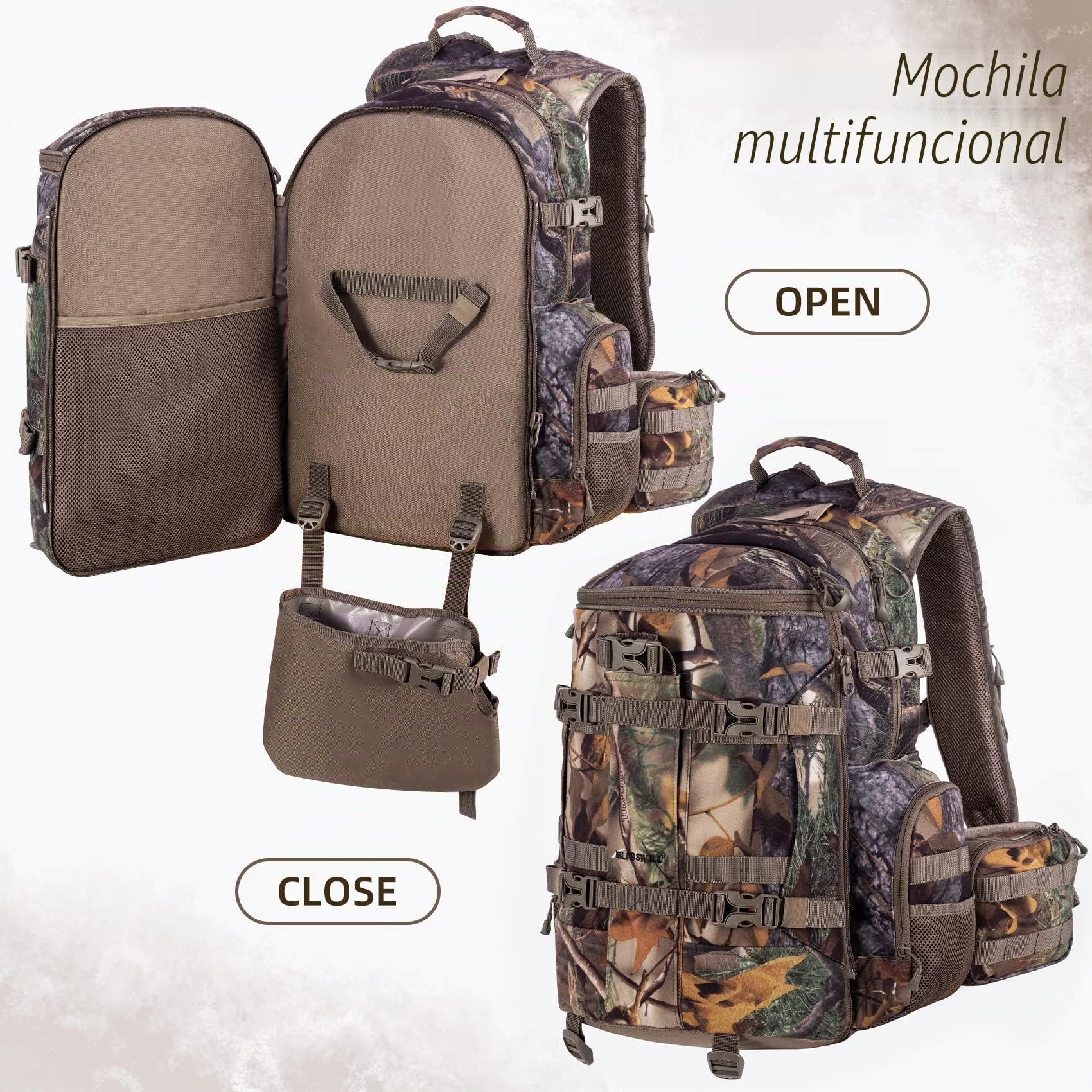 BLISSWILL - Mochila de caza grande para rifle de arco con cubierta impermeable para lluvia, accesorios de equipo de caza, 40 l