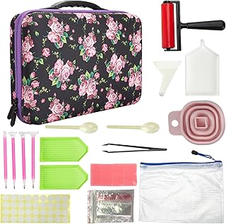 EVA 60 Slots Diamond Painting Accessories Diamond Painting Storage Case Embroidery, 5D Diamond Painting Tools DIY Kits, Beads Sewing Pills Shockproof Container, Black Flower