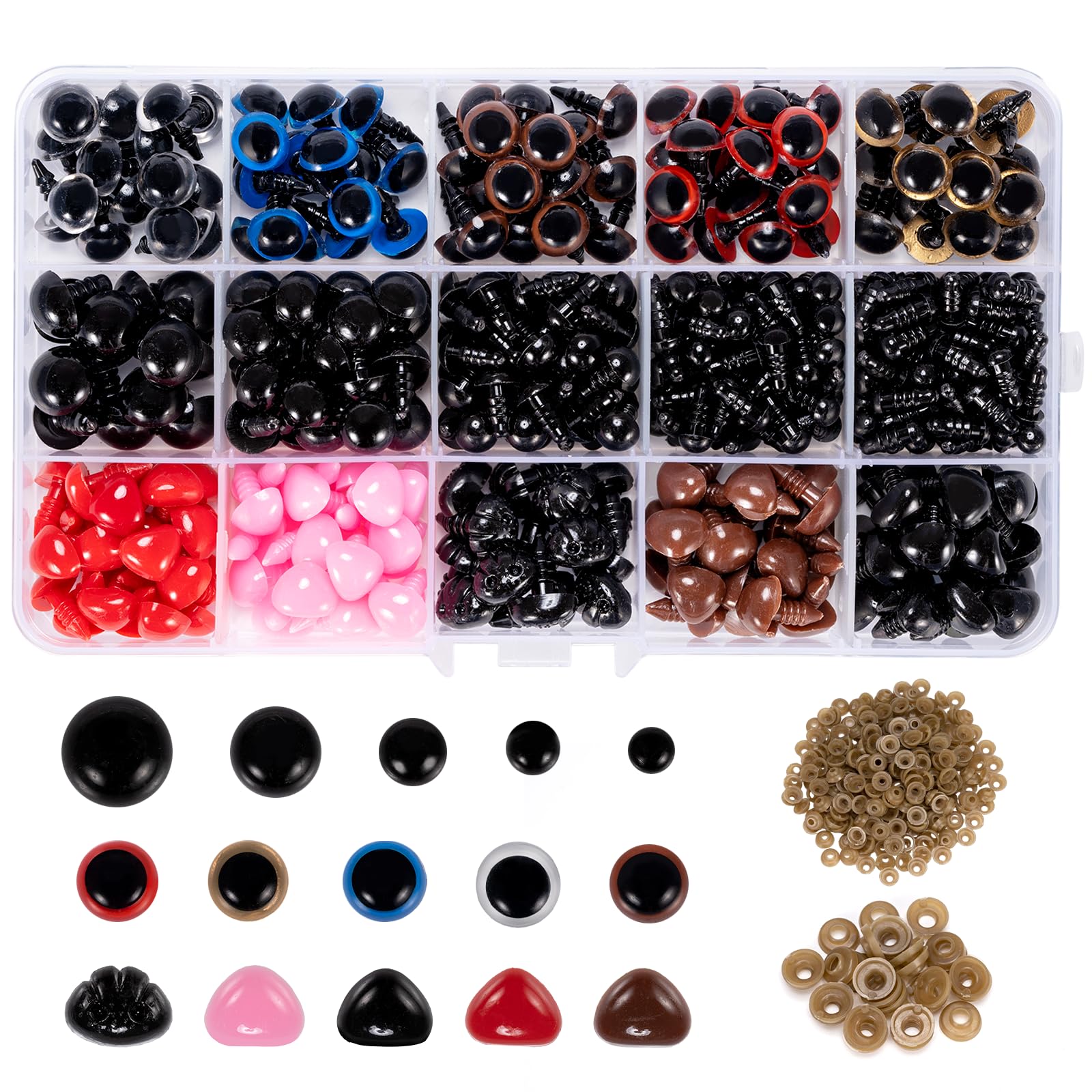 Carehabi Pack of 752 Safety Eyes and Safety Noses, Eyes for Crochet Animals with Washers, Plastic Doll Eyes, Safety Noses for Plush Doll, Puppet, Teddy Bear (6-14 mm)