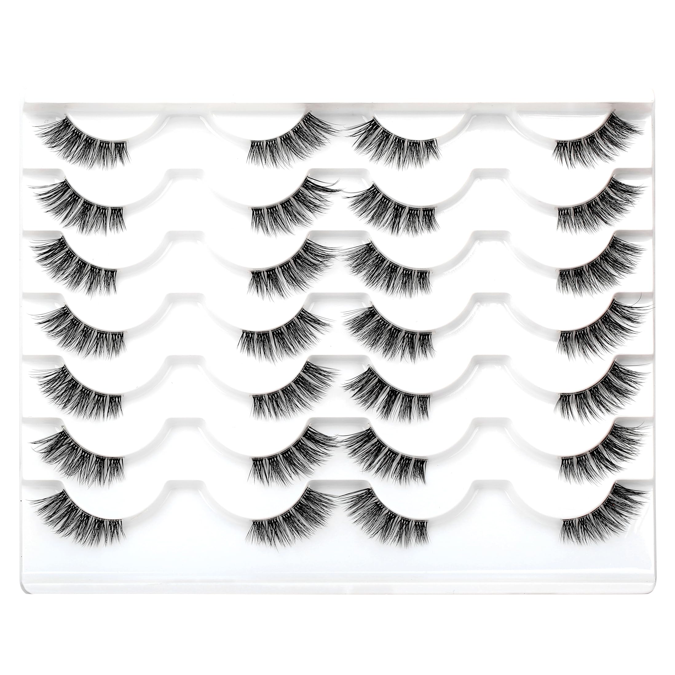 Half Strips False Eyelash Clear Band Wispy Cat Eye Lash Natural Short Small 3/4 Accent Lashes Faux Mink Fake Eyelashes 14 Pairs Pack