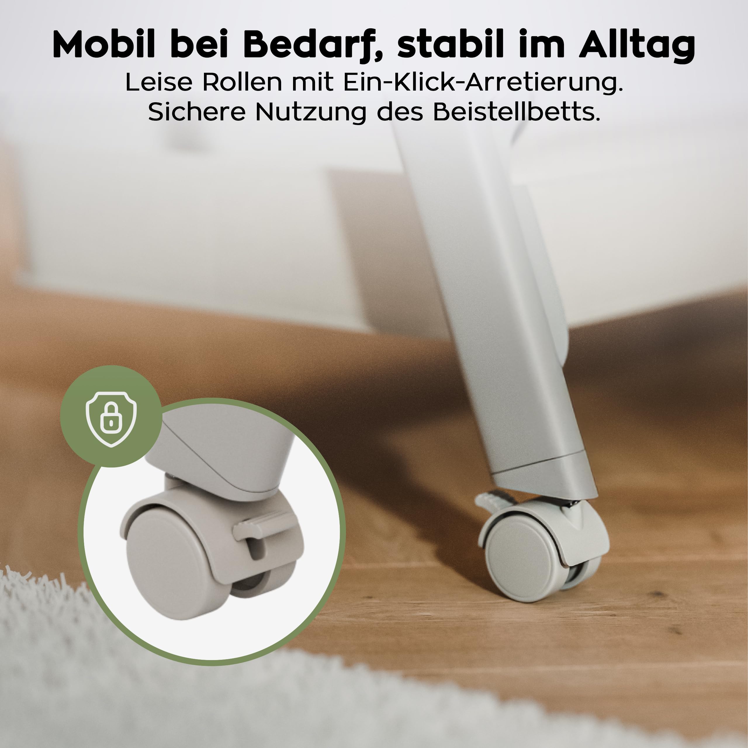 TULANO Dream 50 3in1 Beistellbett Baby mit Rollen - Babybett - Reisebett | mit matratze - höhenverstellbar - bis 9kg - Neigbare Liegefläche - Mit Moskitonetz und Aufbewahrungskorb - Beige