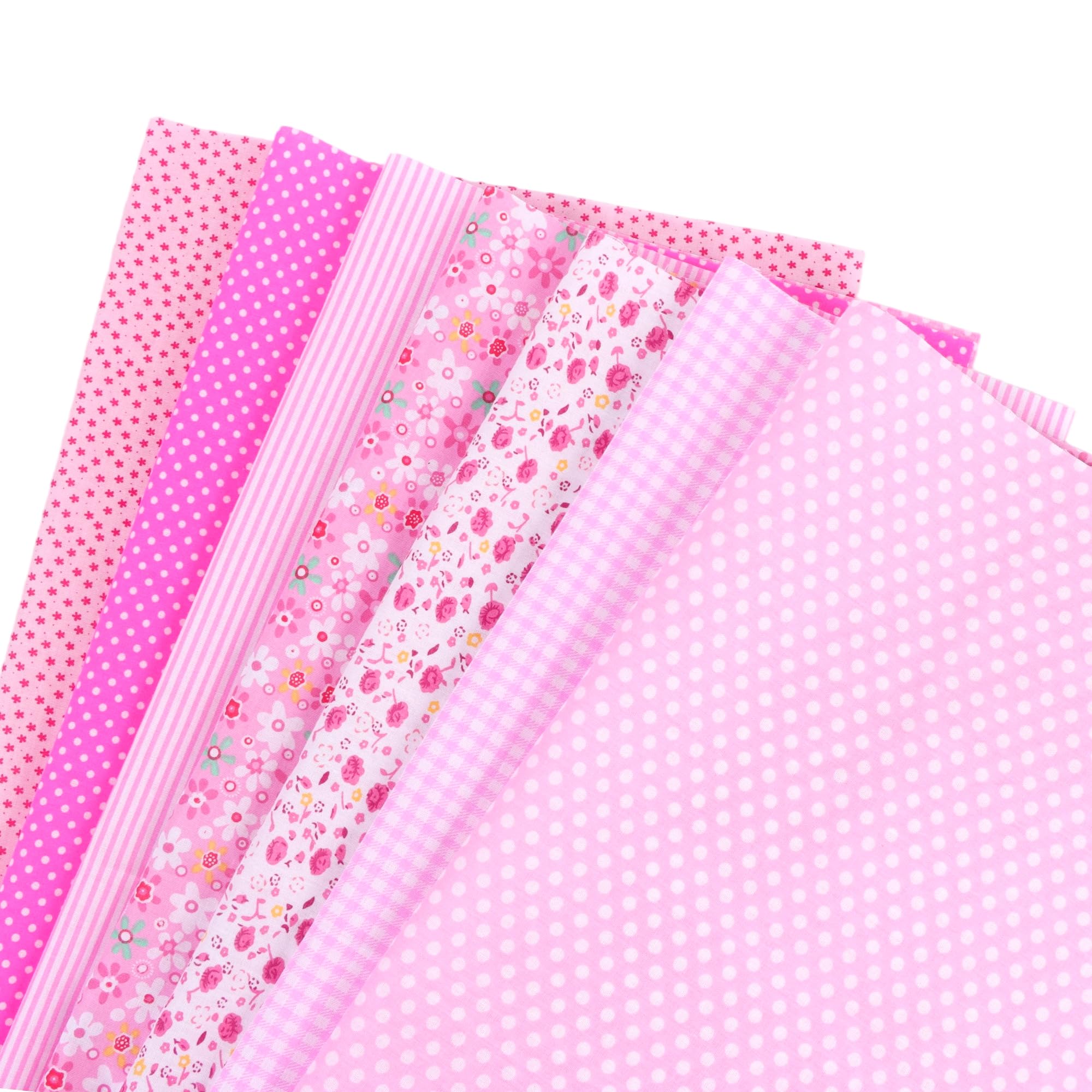 7pcs Fat Quarters Fabric Bundles, 50x50cm Precut Cotton Quilting Fabric Squares, Soft Durable Material for Sewing Patchwork DIY Crafts Home Decor (Pink)