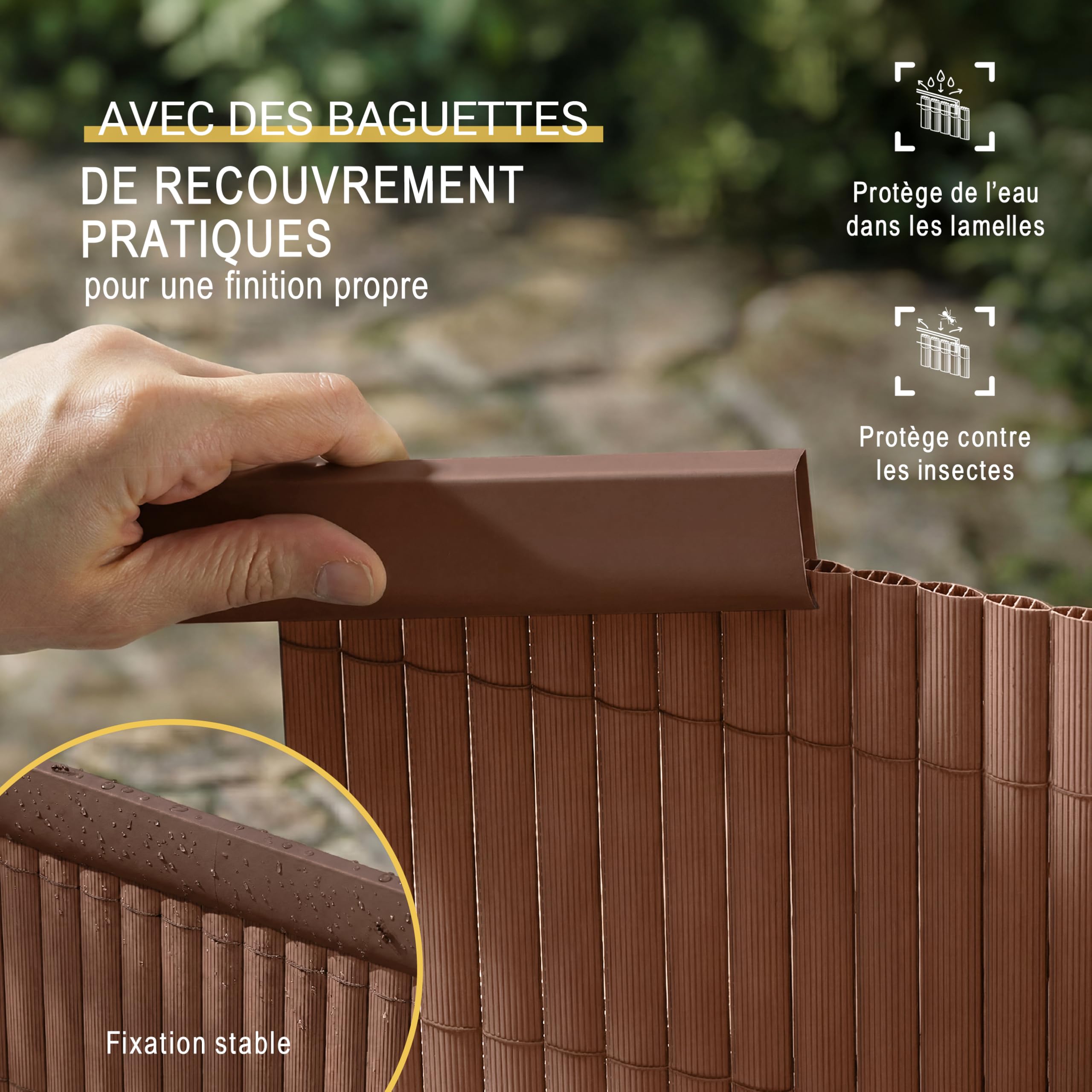 Sol Royal Canisse PVC 180x300 cm avec Triple Renfort – Canisse Brise-Vue Balcon PVC Cache Vue & Cloture Jardin Exterieur – Clips & Profilé de Finition Inclus Résistant Intempéries Anti-UV – Marron