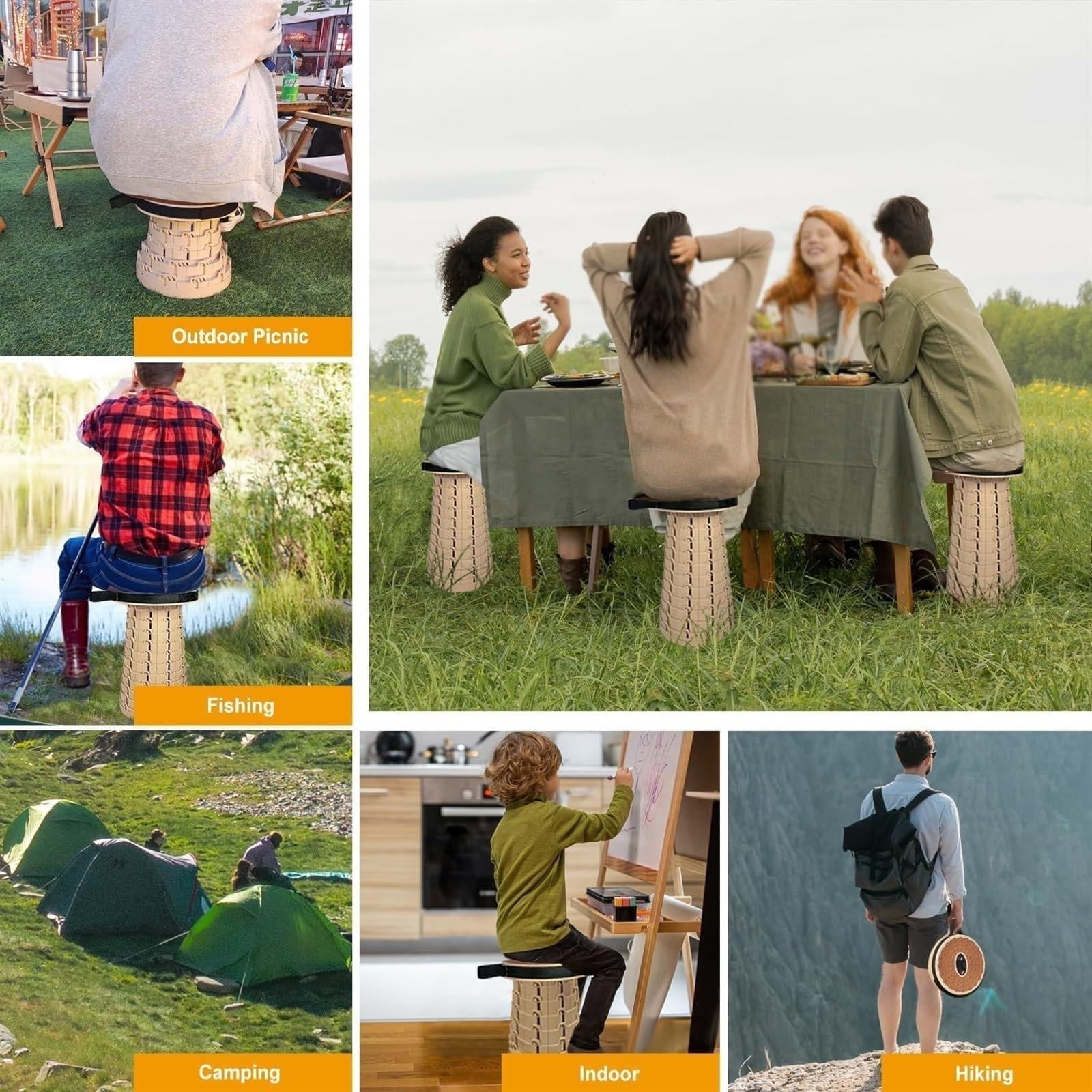 2er-Pack zusammenklappbarer Hocker, kompakter Klappstuhl, einziehbarer Campinghocker, höhenverstellbar, leicht, for Outdoor-Angeln, Wandern, Gartenarbeit (Size : 2 Pieces)