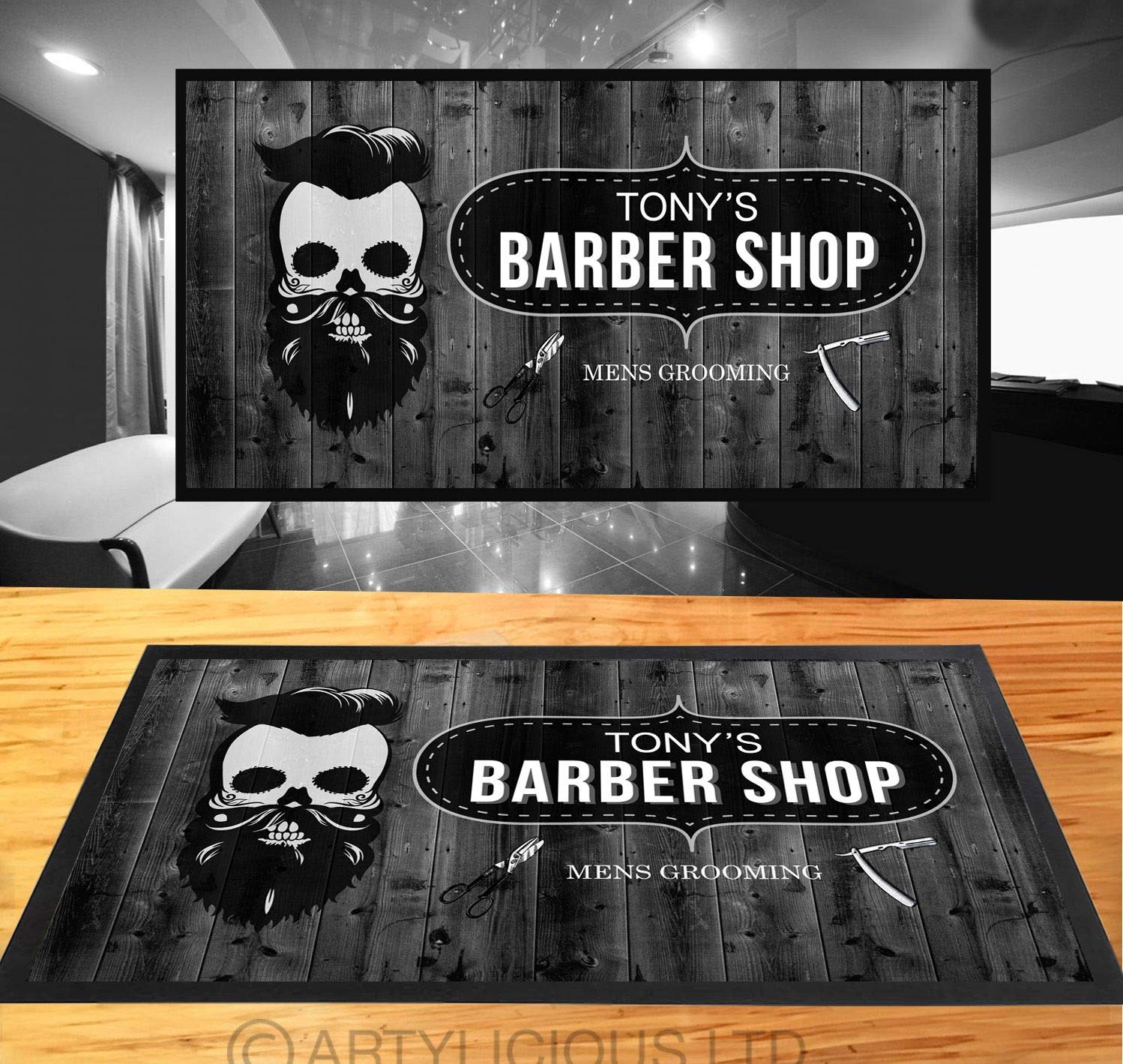 Artylicious Personalised Skull Barbers Mat, Scissor Tools Counter Mat (60 X 40 cm)