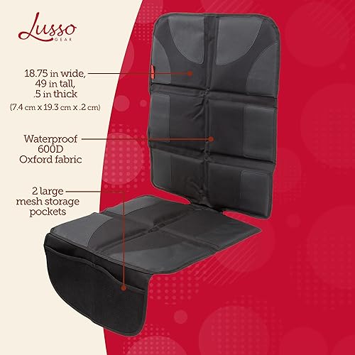 Vista 11 de Protector de asiento de coche de Lusso Gear, Para asiento de coche infantil., Rojo 1-Pack Black with Red Stitching