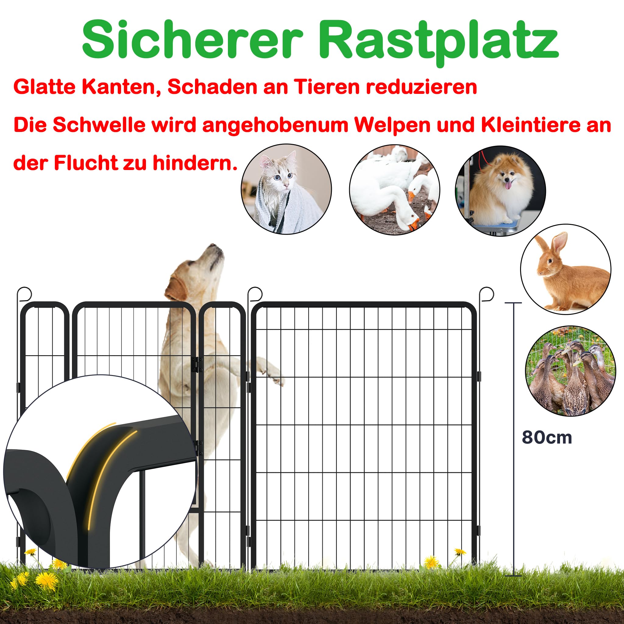 XMTECH Parque para cachorros de 12 piezas con 2 puertas y 11 anclajes, flexible y plegable, para casa y jardín, 80 cm de alto