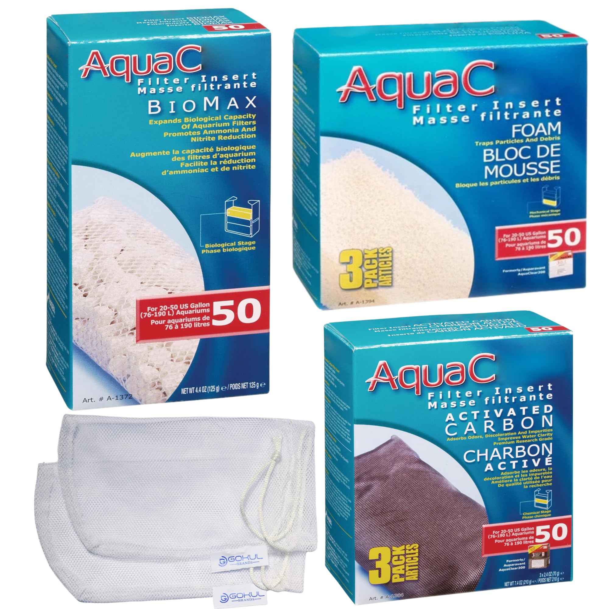 New Aquaclear Filter Insert Activated 3 Pack For 5-20 Gallon Aquariums