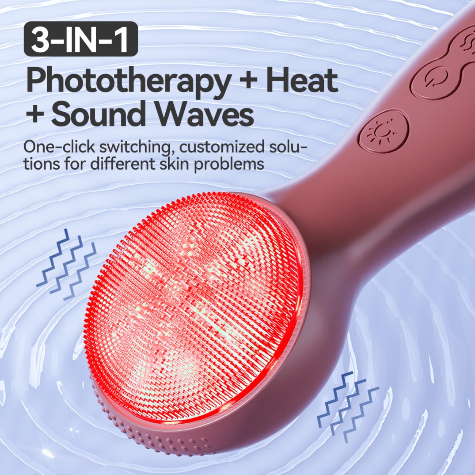Colorido cepillo de silicona LED para lavado facial, limpiador facial con vibración sónica con sensación de calor, 3 modos y mango ergonómico, cepillo eléctrico impermeable para el cuidado de la piel