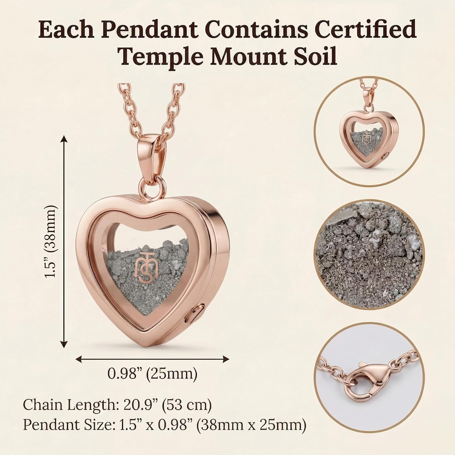 Authentic Temple Mount Soil Heart Necklace for Women & Men – Certified Jerusalem Holy Land Pendant with Sacred Soil, Christian Faith Jewelry, Biblical Spiritual Necklace, Religious Gift Keepsake