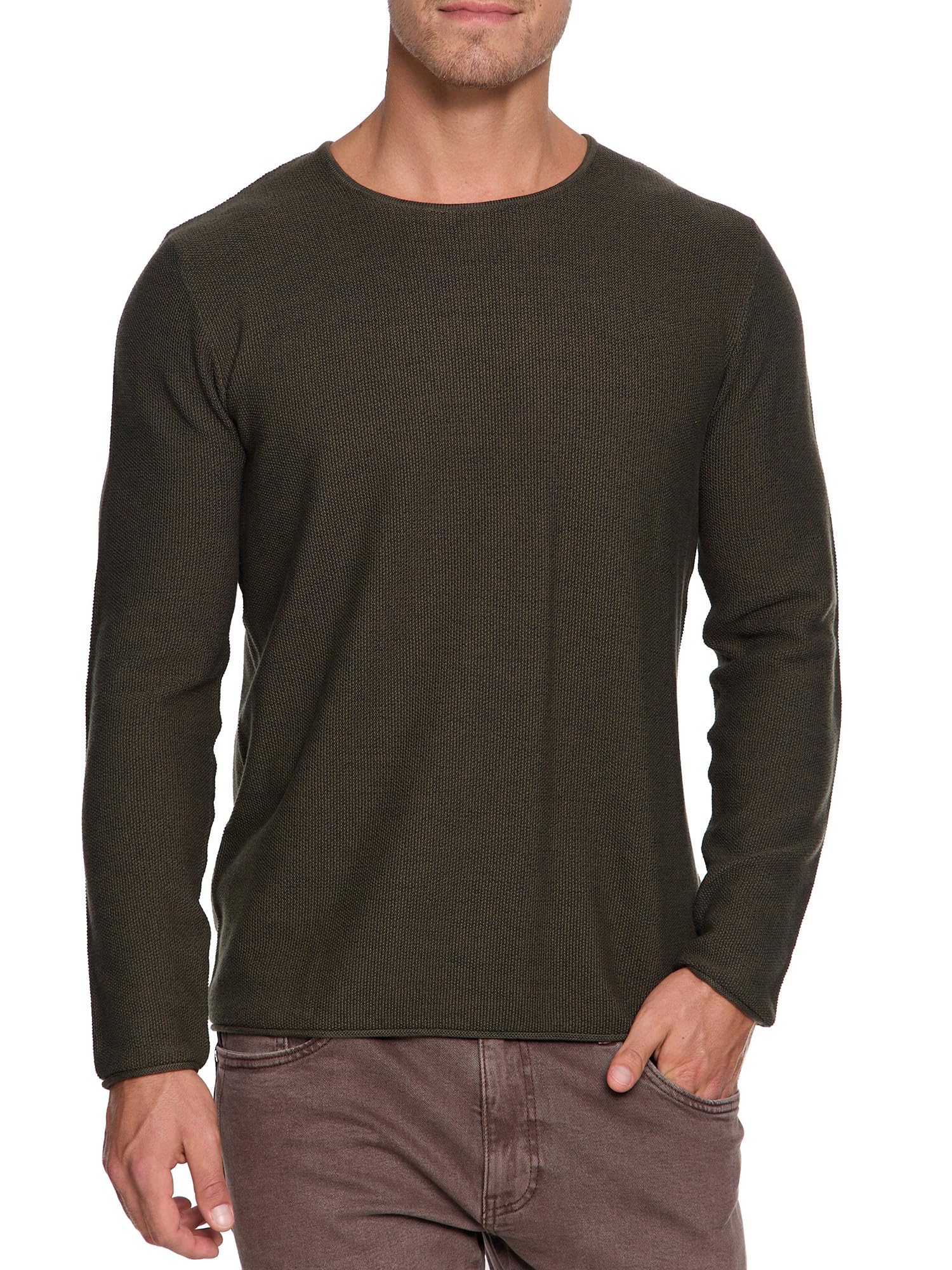 Indicode Herren Loakim Klassischer Strickpullover mit Rundhalsausschnitt | Pullover Herrenpullover Pulli meliert für Männer