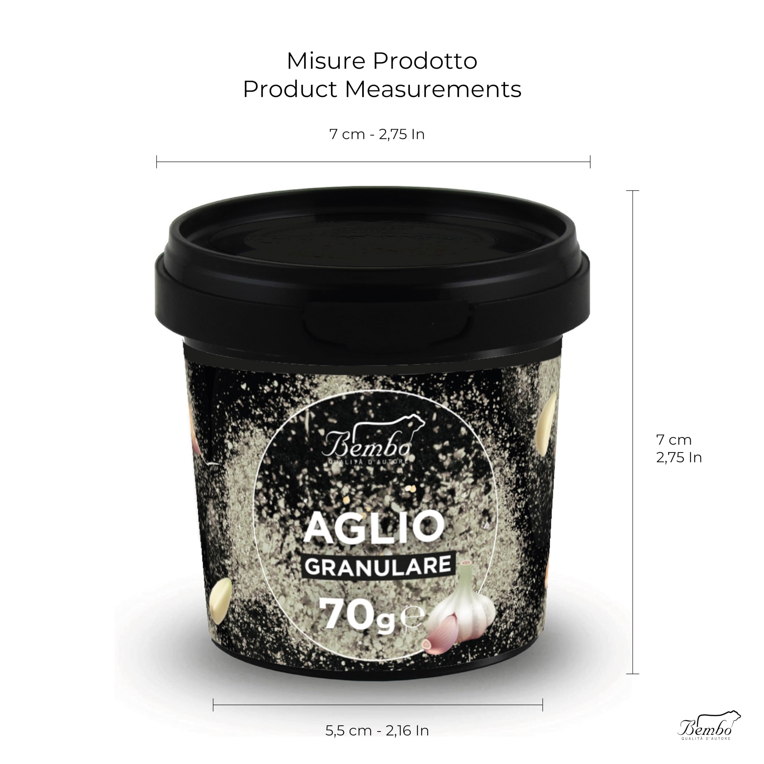 Aglio Granulare Bembo 70 g - Confezione Anti Spreco - Spezia Essiccata al Sole - Aroma Intenso - Prodotto Naturale - Confezione anti-luce e anti-ossidazione (Aglio Granulare)