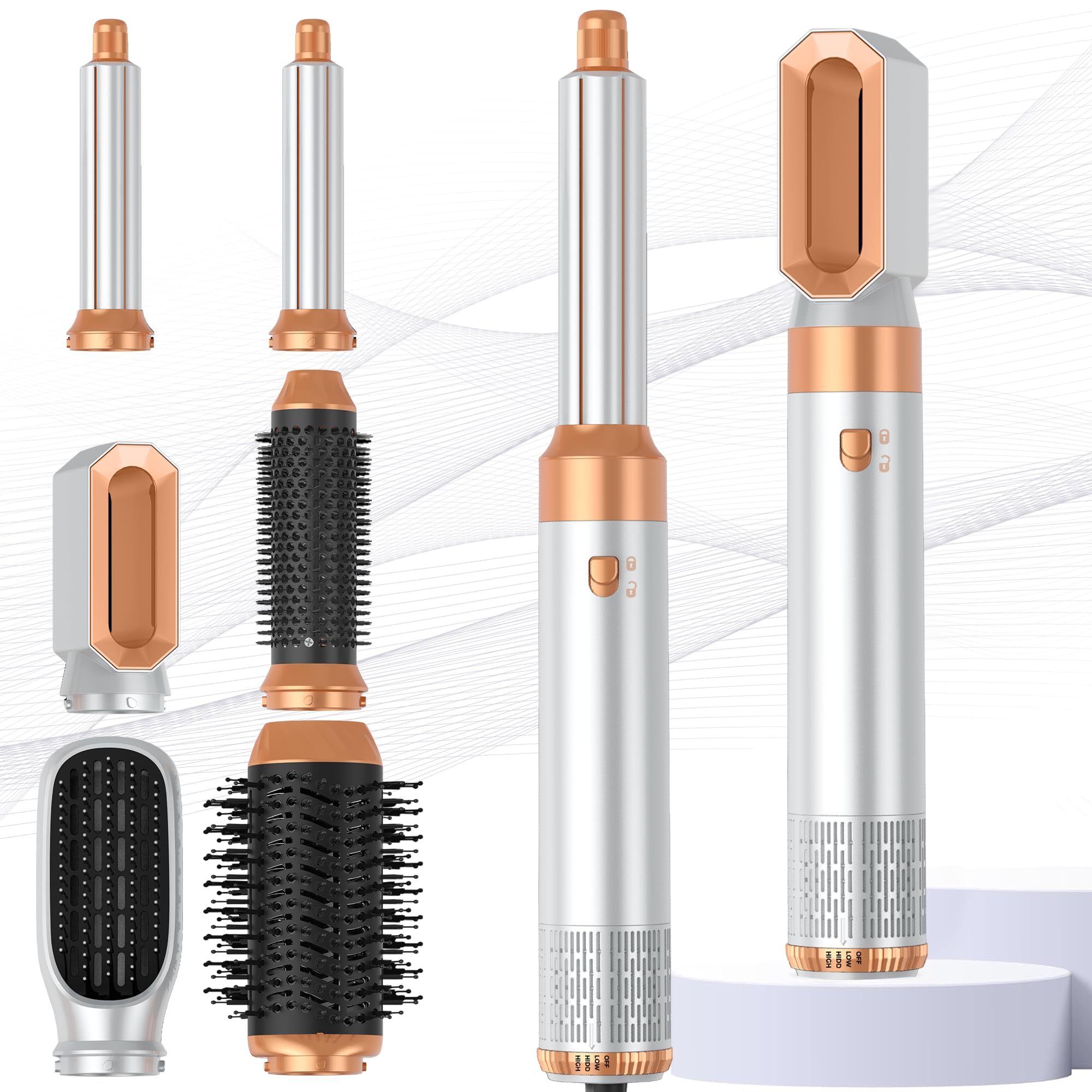 MogaWave Pro Hair styler 6 en 1 Air styler 1000 W Multi Haarstyler mit Haartrockner Rundbürstenföhn Warmluftbürste Föhn Föhbürste Föhbürste automatisch Luft-Lockenstab Haarglätter Bürste Volumenbürste