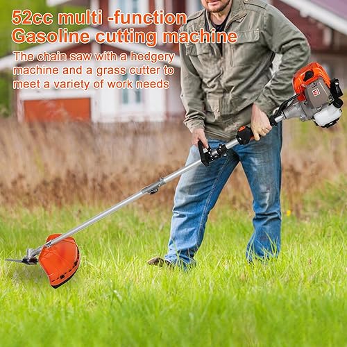 Miniatura 9 de Herramientas de corte de malezas 5 en 1, 52 cc, 2 tiempos, gasolina, cortasetos de energía, desbrozadora, cortador de cepillo, multifuncional,