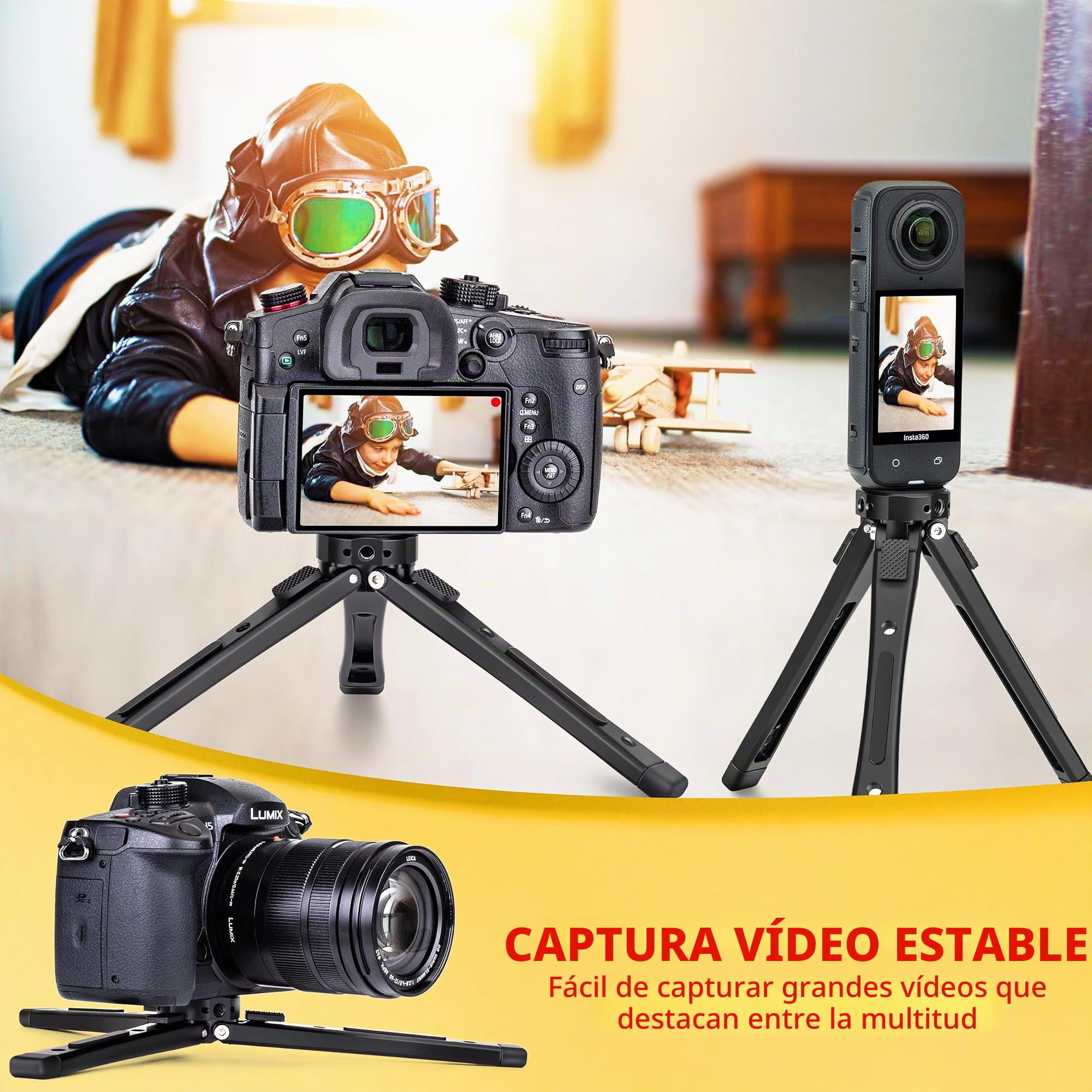 Zeadio Trípode de Metal Extra Resistente - Soporte de Mesa Universal Compacto para Cámara, Gimbal, Cámara de Acción, Videocámara, Micrófono, Luz LED, Smartphone y Más (Soporta 40kg/88lb)