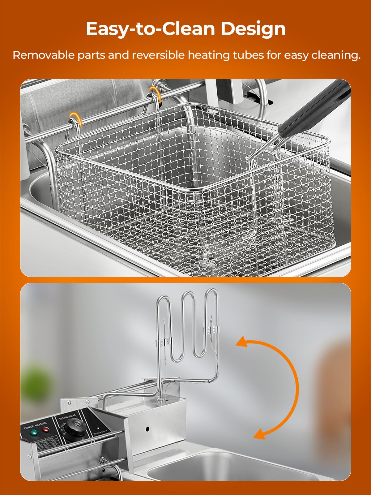 Friteuse Electrique Commerciale FOHERE, Friteuse Double de 21,6L avec Panier, Temperatura Regolabile da 60 a 200°C, Friteuse en Acier Inoxydable de 3400W pour Utilisation en Cuisine et Restaurant