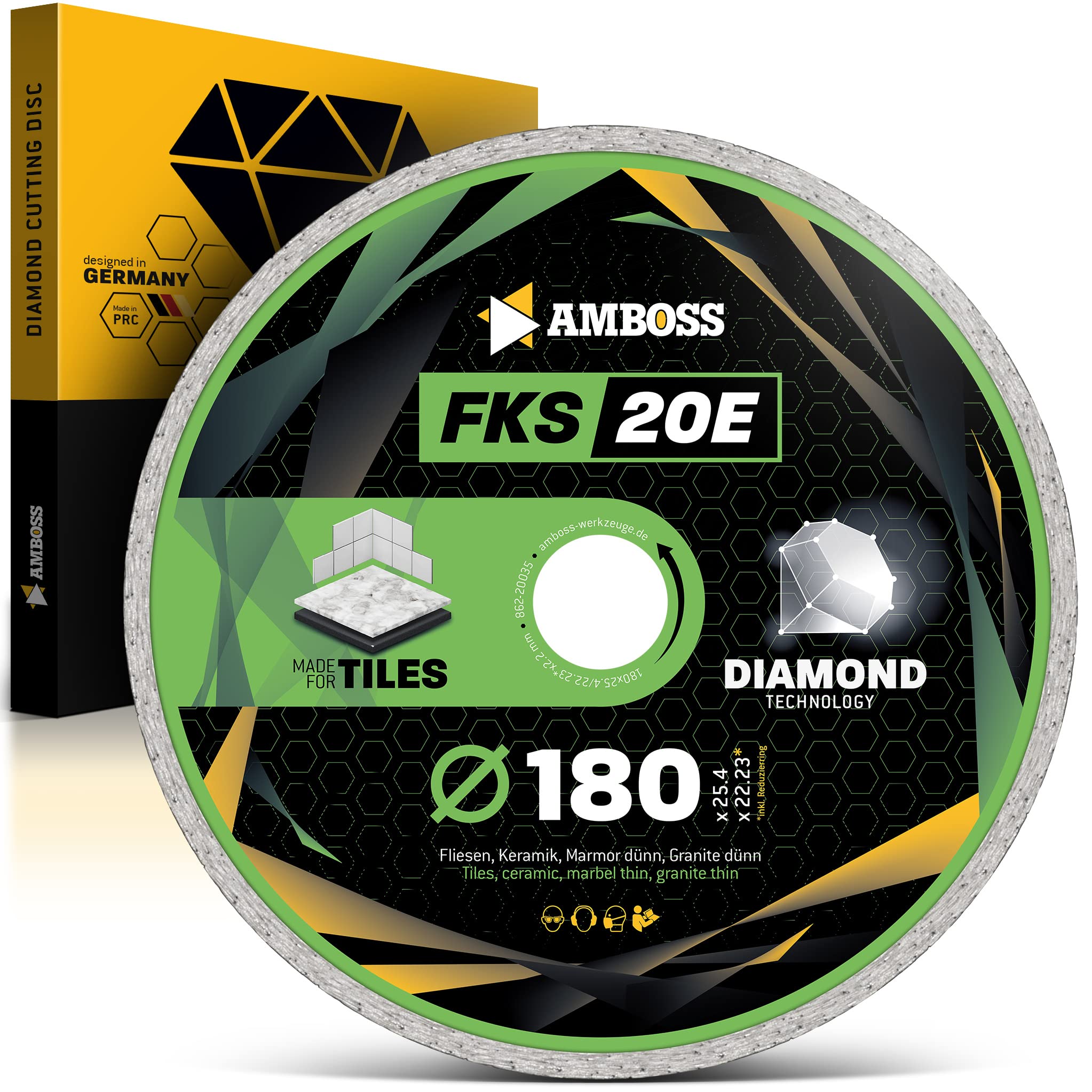 Amboss FKS 20 - diamentowa tarcza tnąca Ø 180 mm x 22,2 mm - płytki / ceramika/marmur | Wysokość segmentu: 5 mm (spiekana)