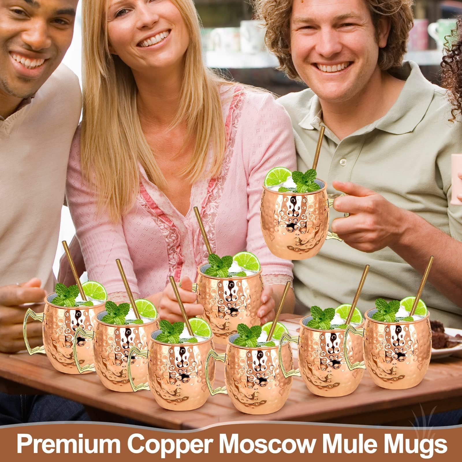 Moscow Mule Lot de 8 tasses avec doseur de 15 cl en acier inoxydable plaqué cuivre 540 ml Parfait pour les boissons froides