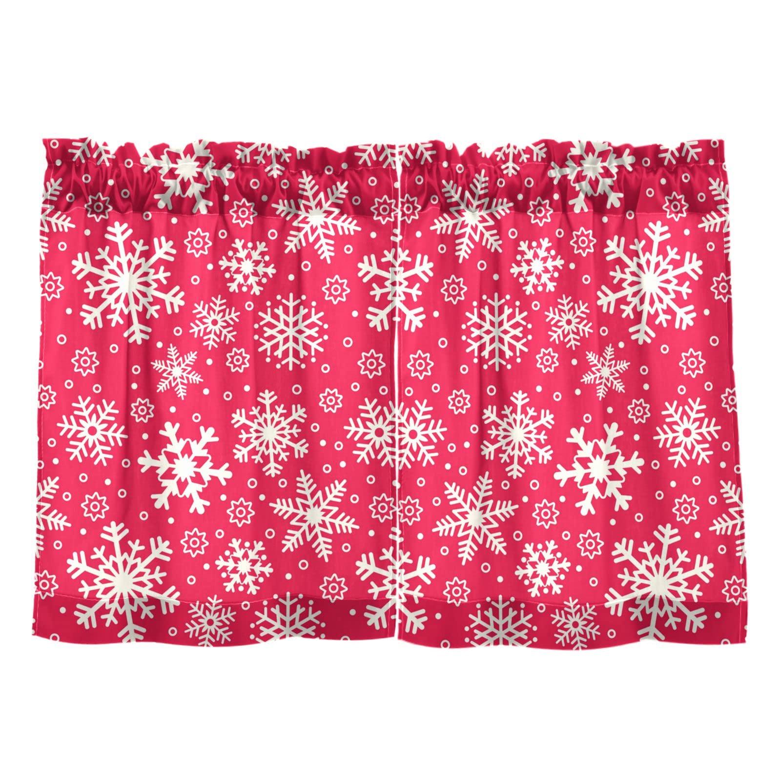 Mnsruu Cortinas de cocina de Navidad, cortinas cortas de copos de nieve, cortinas de media ventana, 2 paneles de cortinas para Navidad, 27 x 36 pulgadas