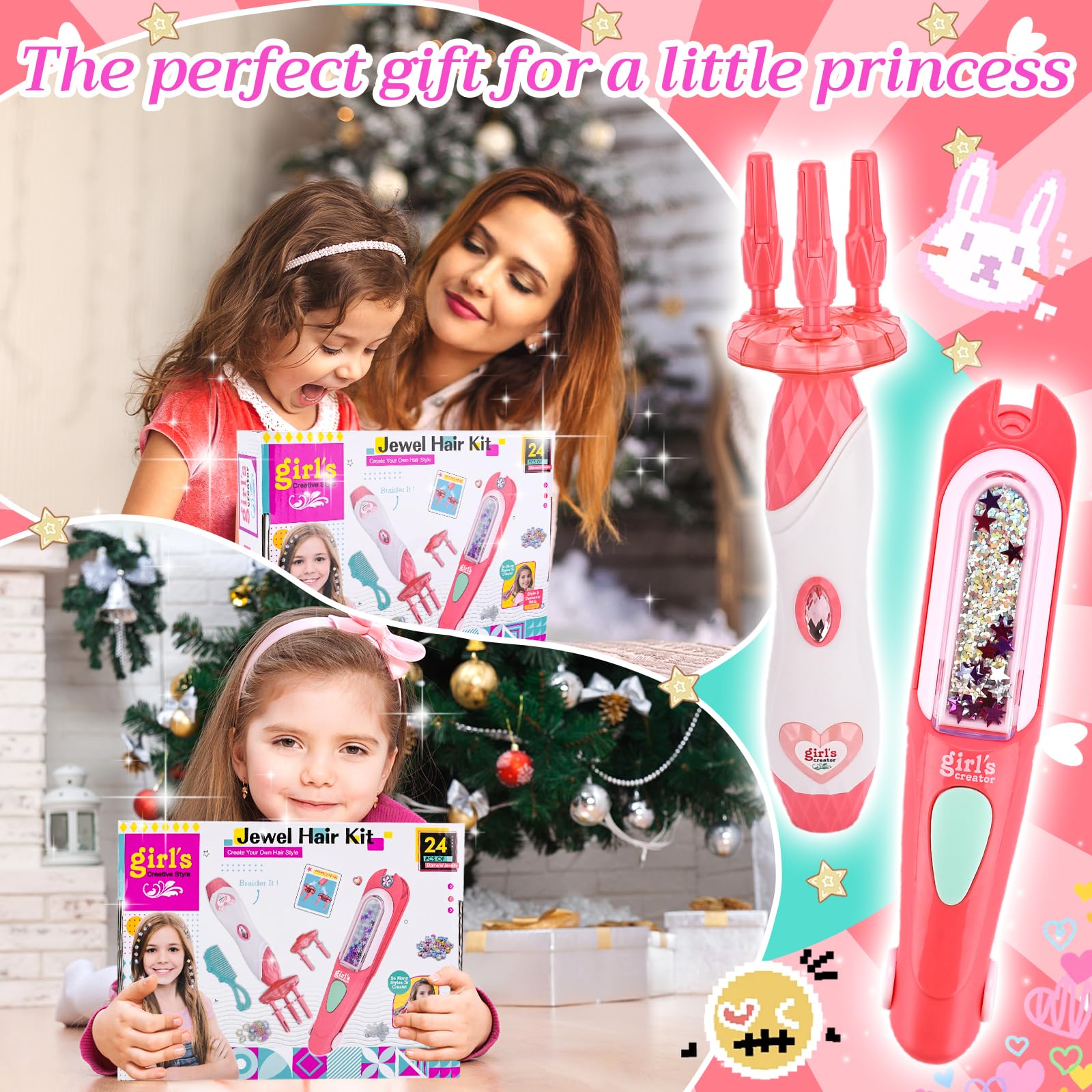Cadeau Fille 5 6 7 8 9 10 Ans,Machine a Tresser Les Cheveux Fille,Machine Strass Cheveux,Kit Gemmes Cheveux,Jeu Créatif,Cadeau pour Réaliser des Coiffures Uniques