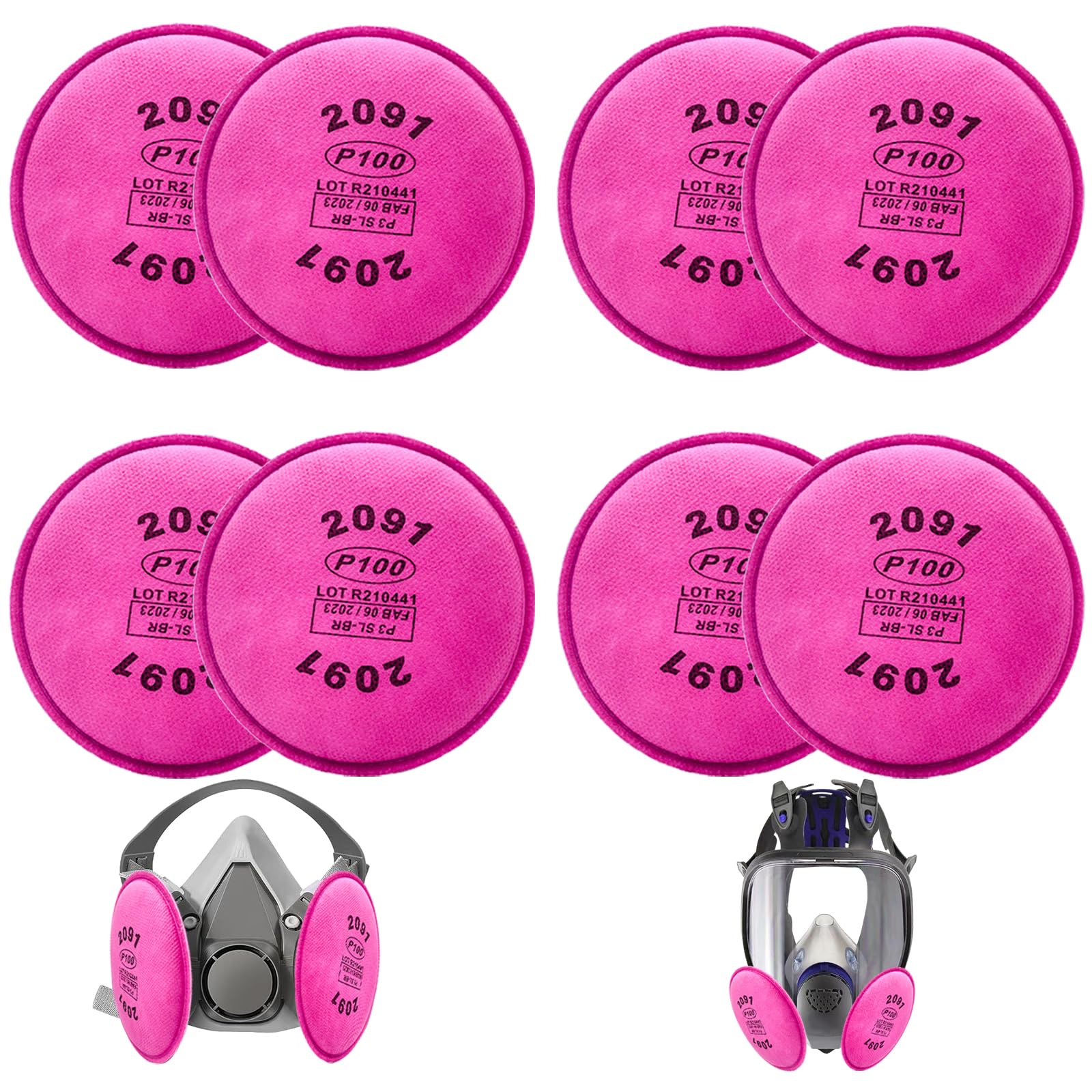 8PCS(4 Pack) 2091 P100 Particulate Filter Compatible with 2091?Installed on P100 Filter Retainer Replacement for 6000 6200 6800 7000 FF-4 for Against Dust Painting Woodworking,Pink