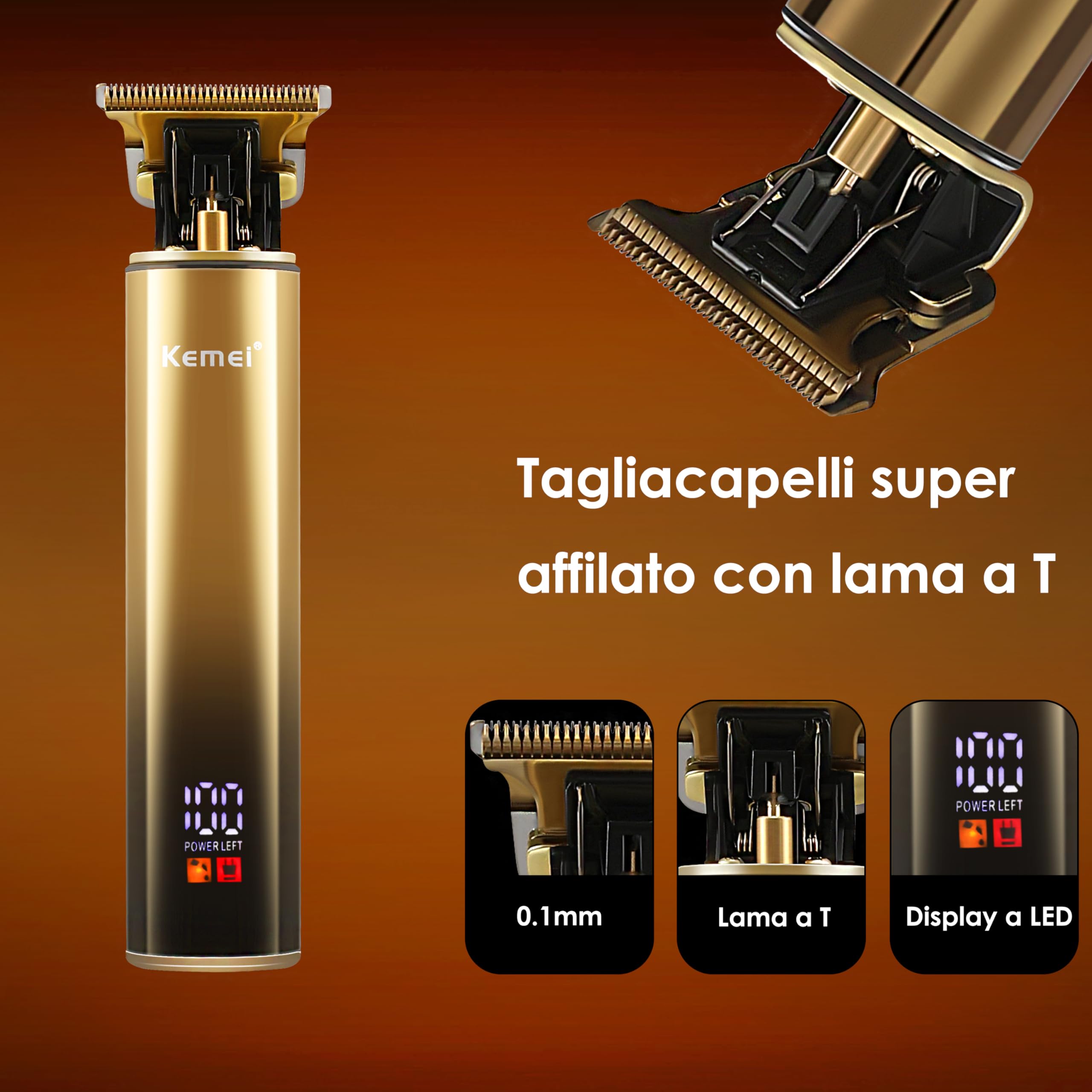 KEMEI Rasoio Elettrico a Lamina per Uomo con Doppia Lama Flessibile e Ricaricabile, Impermeabile, Dorato, Nero,Regali per la Festa Del Papà