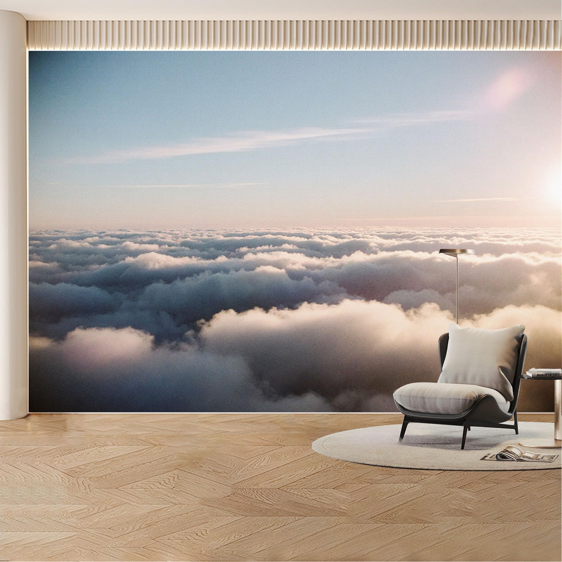 Custom Wall Mural Wallpaper Cloud Landscape， 3D Effect， Nature， Wall Decor， Minimalist Sunset for Living Room， Bedroom， Office