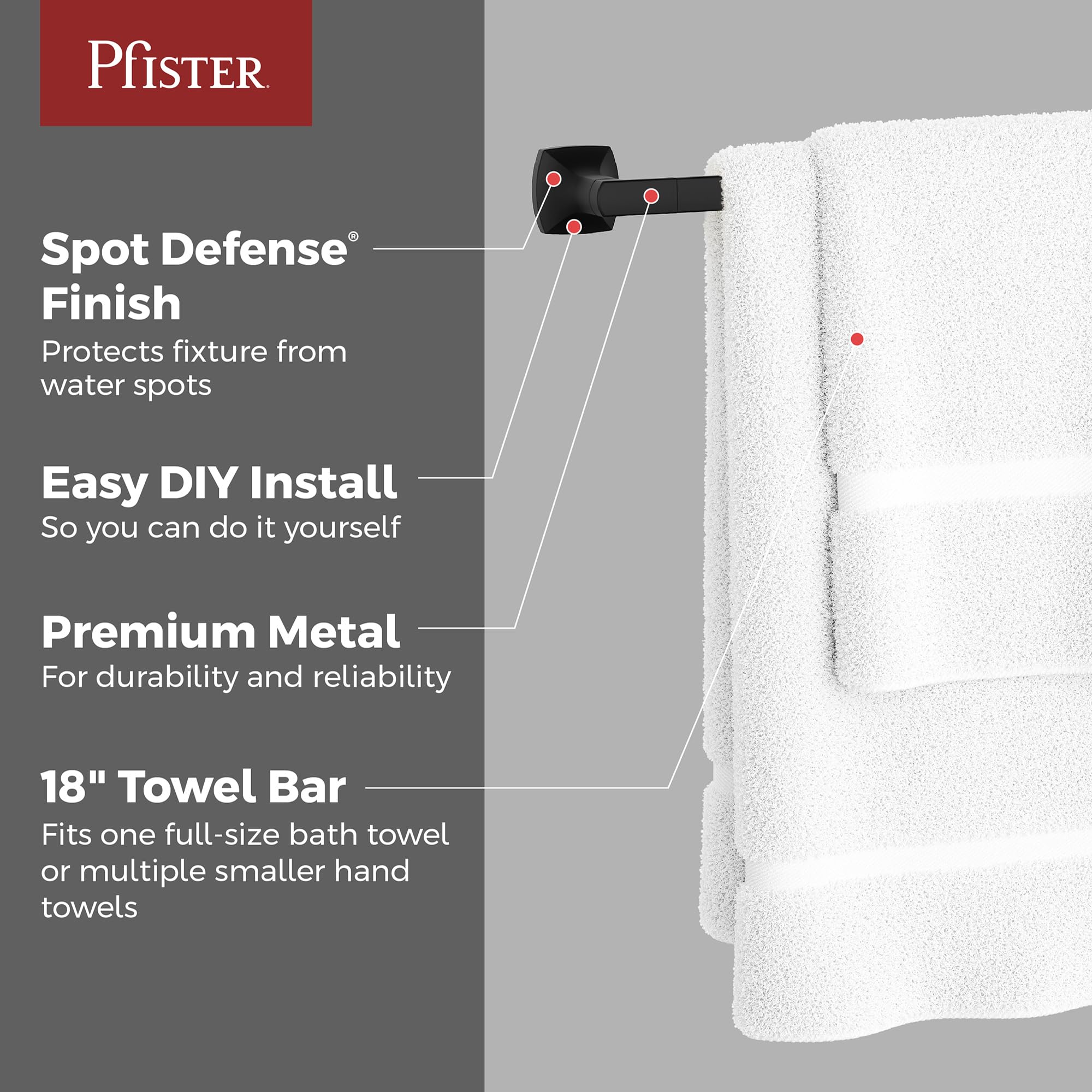 Pfister Vaneri 18-Inch Wall-Mounted Screw-In Bath Towel Bar for Bathroom in Matte Black Finish BTBVRI1B - Image 2