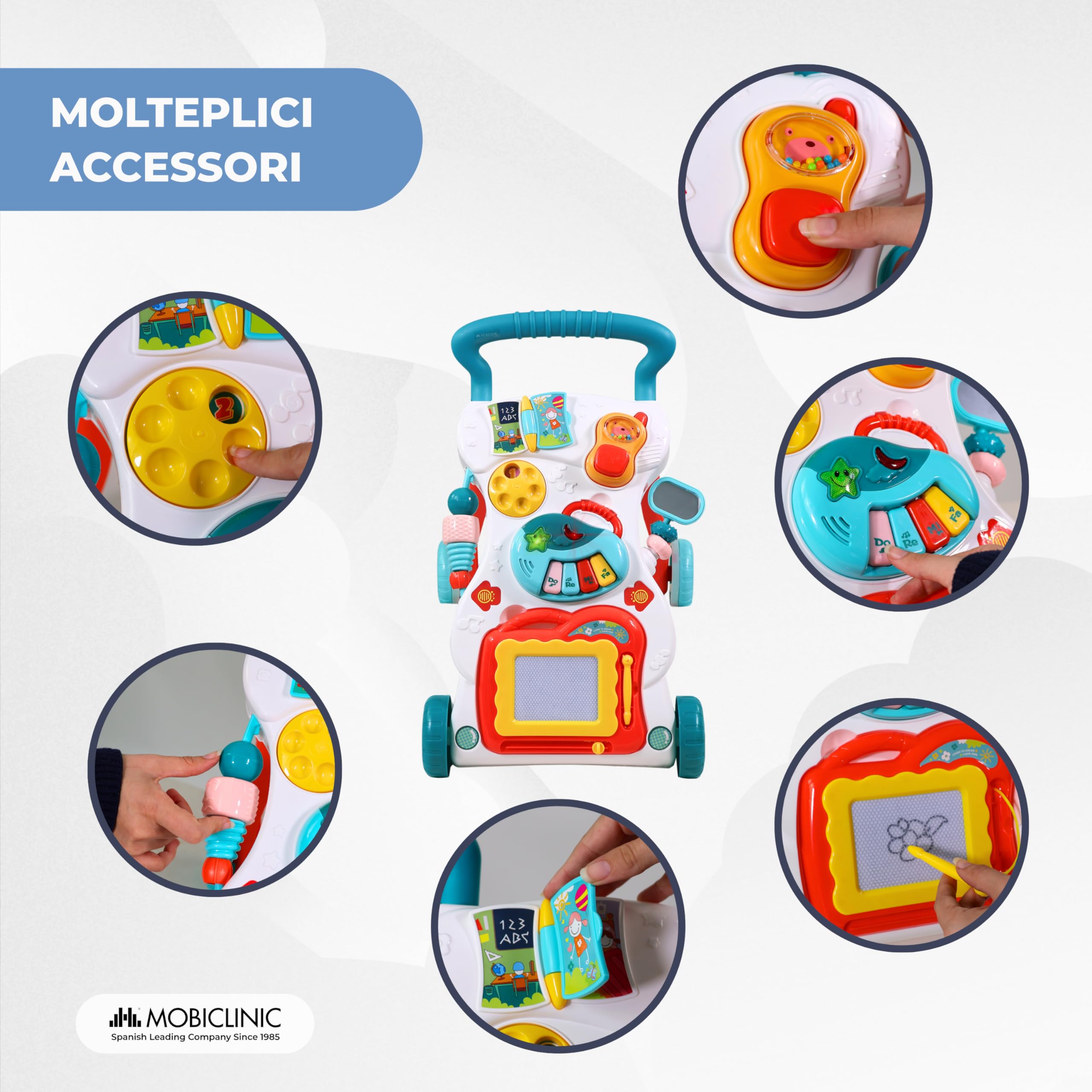 Mobiclinic®, Girello per Bambini, con Musica e Luci, velocità Regolabile, Giocattoli Rimovibili, Master, + 6 Mesi, Centro attività Educativo, Stabile e Sicuro, Multicolore