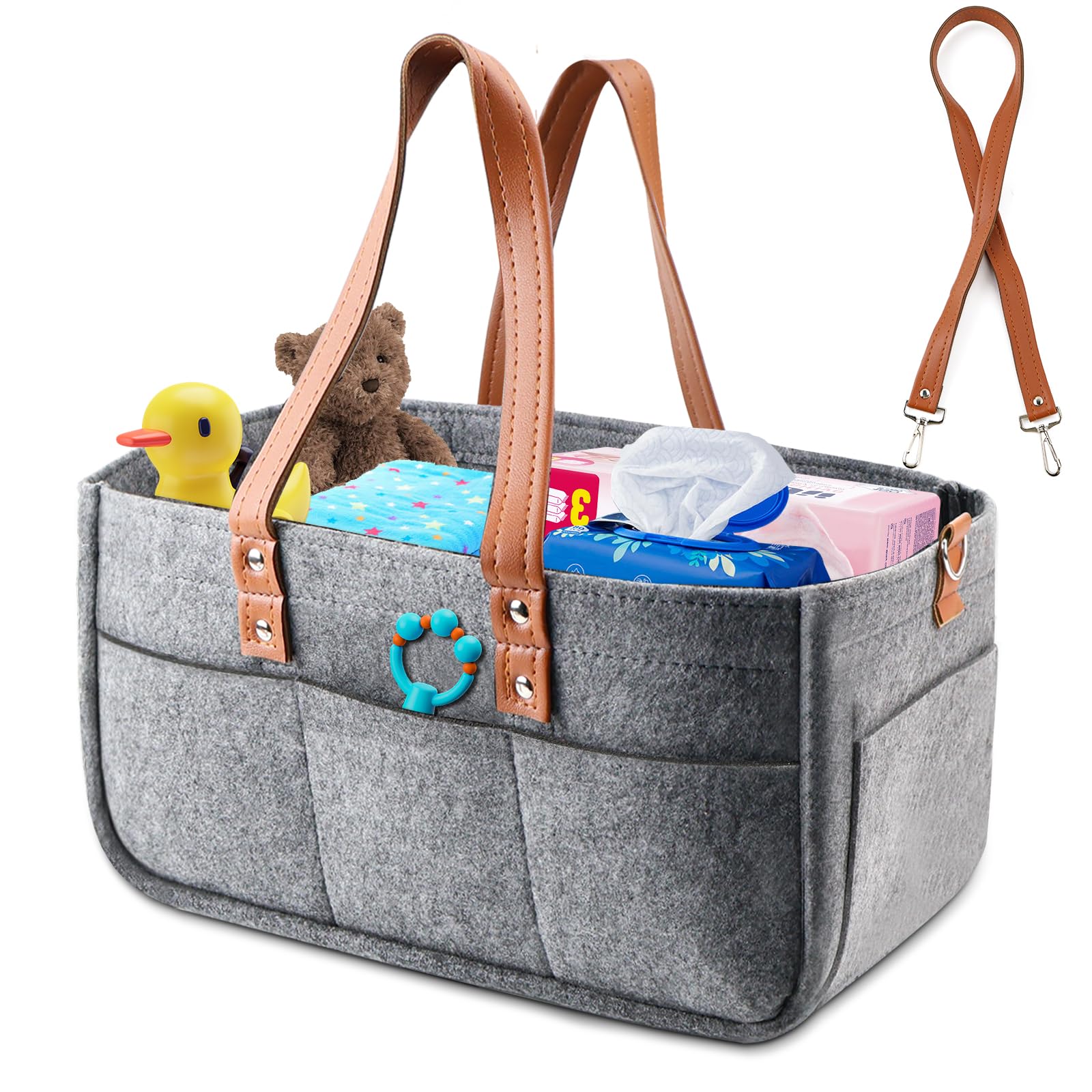 Bolsa de fieltro grande, 38 x 23 x 18 cm, bolsa de fieltro con compartimentos extraíbles, para viajes al aire libre, picnic, compras, almacenamiento (gris)