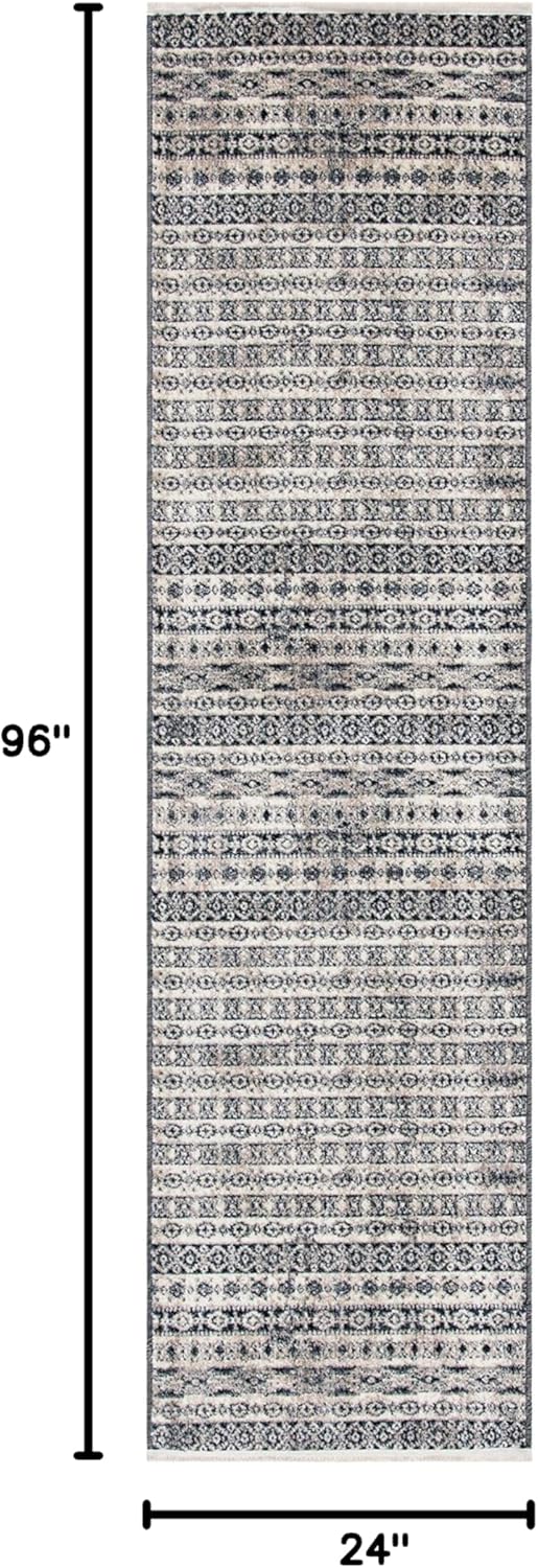 SAFAVIEH Herat Collection Runner Rug - 2' x 8', Ivory & Black, Moroccan Boho Distressed Design, Non-Shedding & Easy Care, Ideal for High Traffic Areas in Living Room, Bedroom (HRT370G)